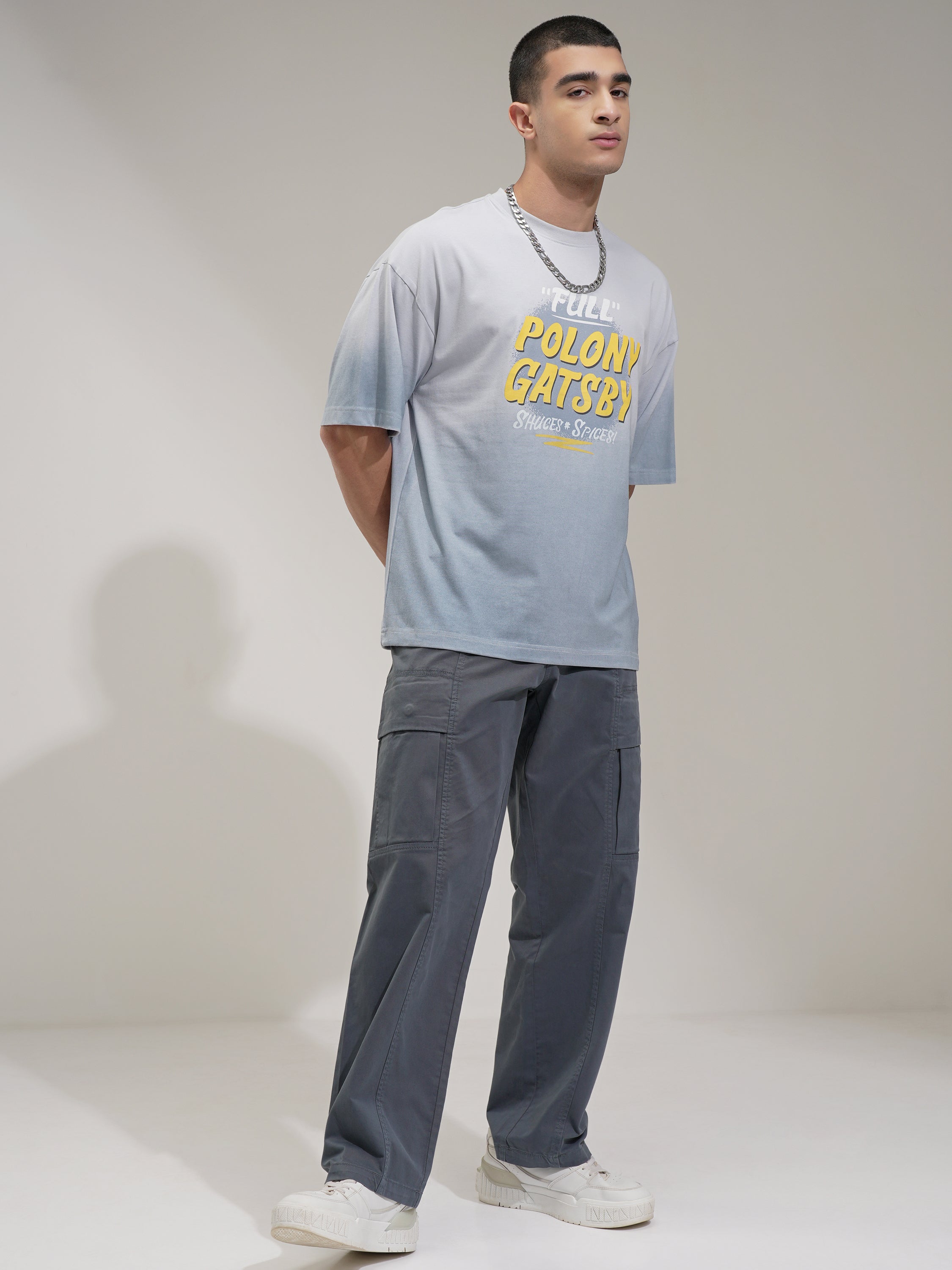 Highlander Men Grey Printed Round Neck Oversized Fit T-Shirt - Grey - Image 2