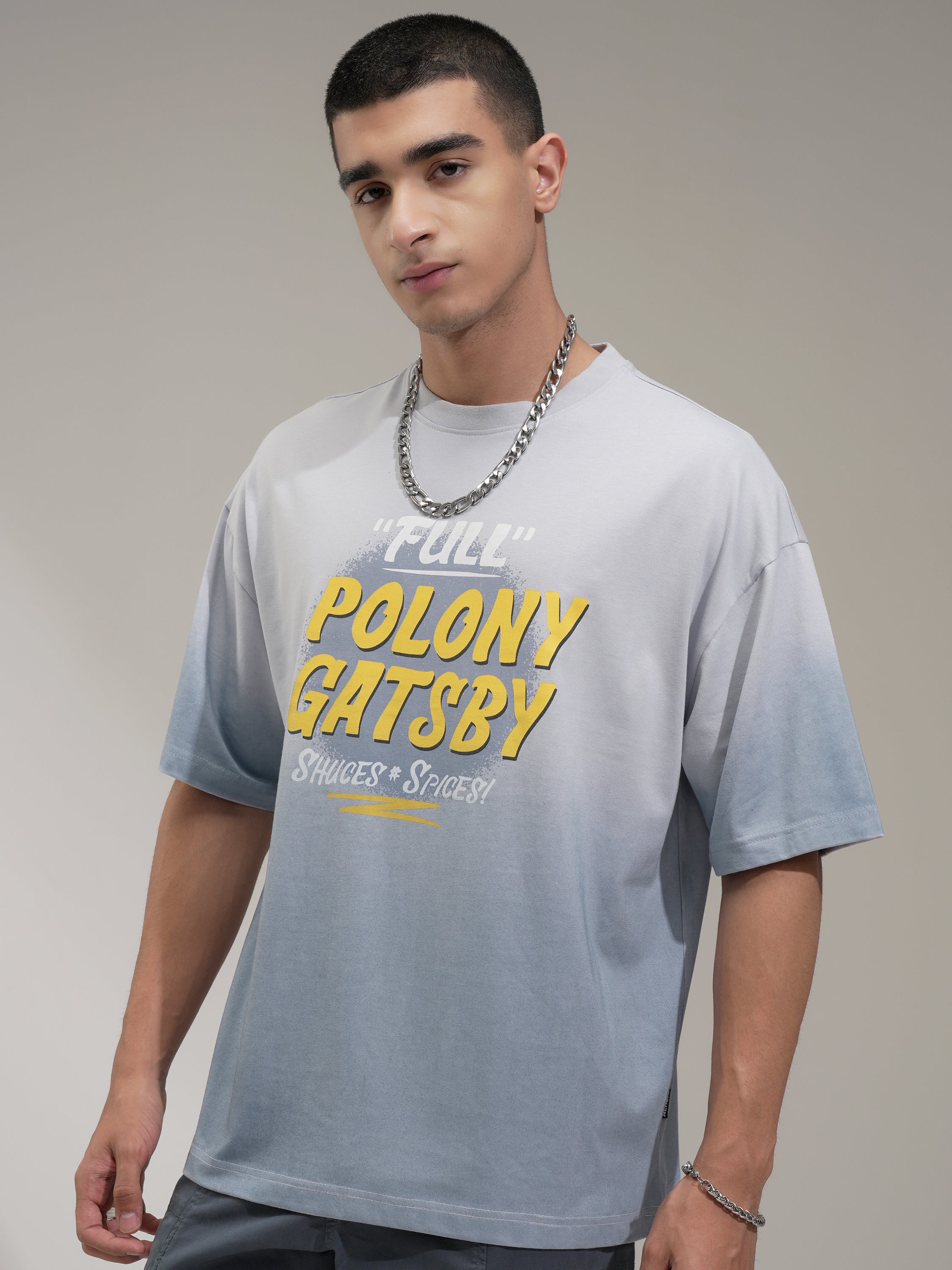 Highlander Men Grey Printed Round Neck Oversized Fit T-Shirt - Grey - Image 4