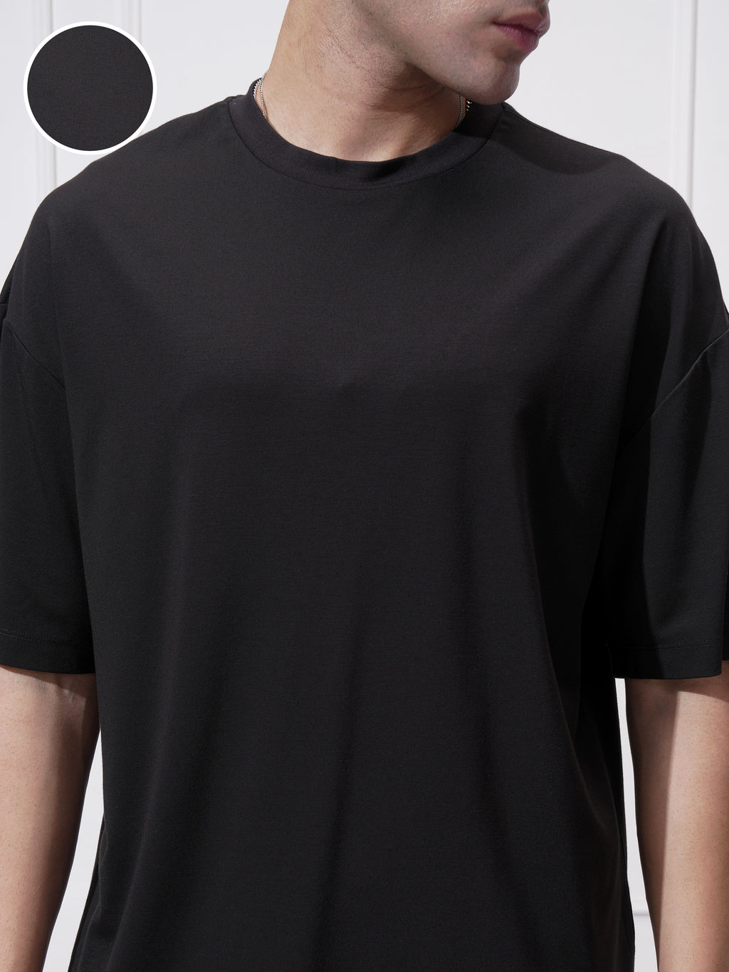 Highlander Men Black Solid Round Neck Oversized Fit T-Shirt - Black - Image 5