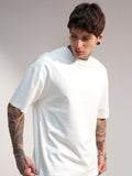 Highlander Men White Solid Round Neck Oversized Fit T-Shirt - White - Image 1
