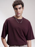 Highlander Men Maroon Solid Round Neck Oversized Fit T-Shirt - Maroon - Image 1