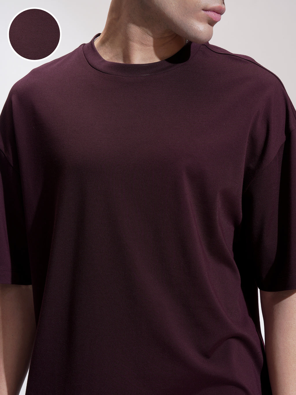 Highlander Men Maroon Solid Round Neck Oversized Fit T-Shirt - Maroon - Image 5