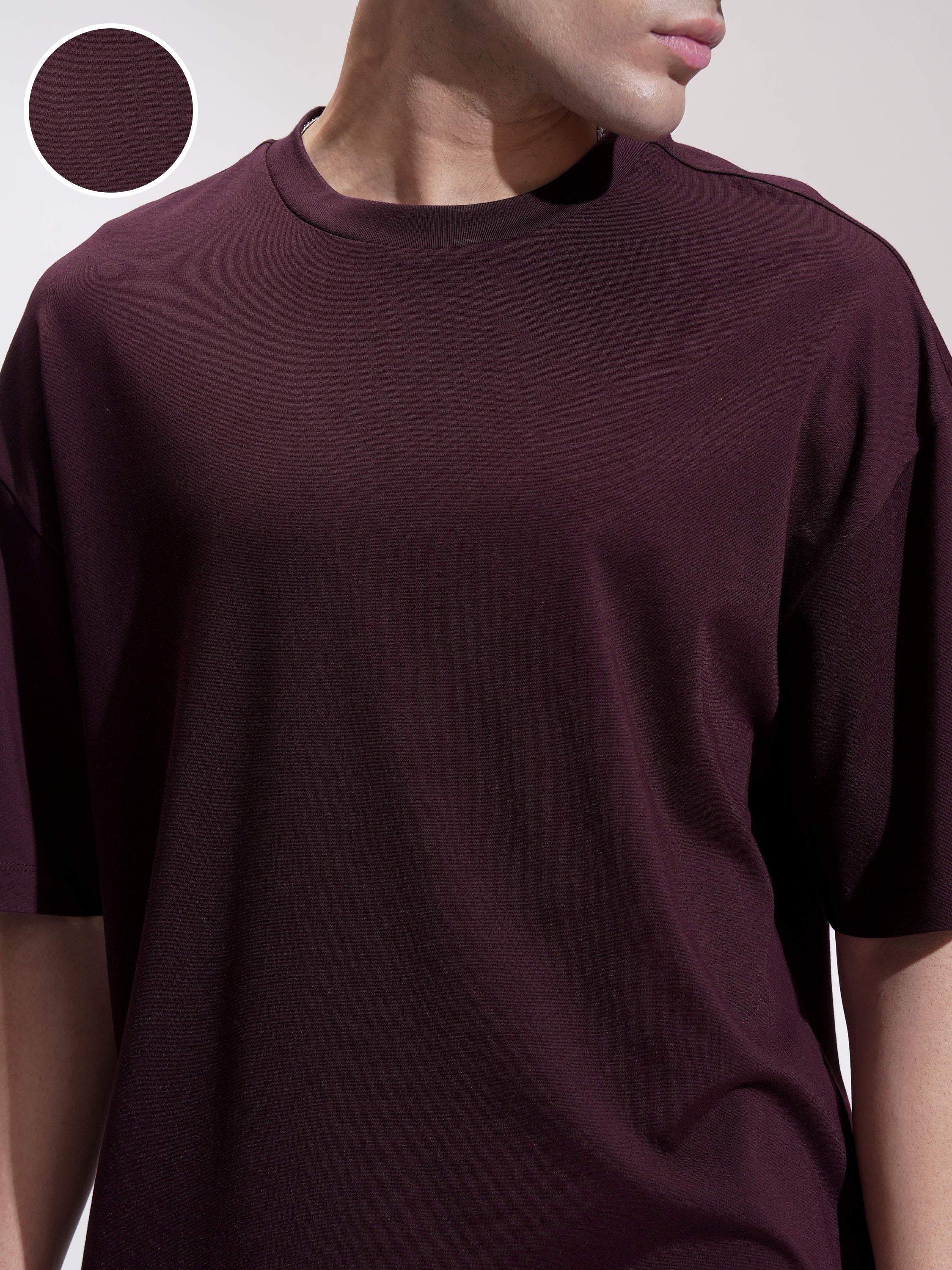Highlander Men Maroon Solid Round Neck Oversized Fit T-Shirt - Maroon - Image 5