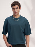 Highlander Men Teal Solid Round Neck Oversized Fit T-Shirt - Teal - Image 1