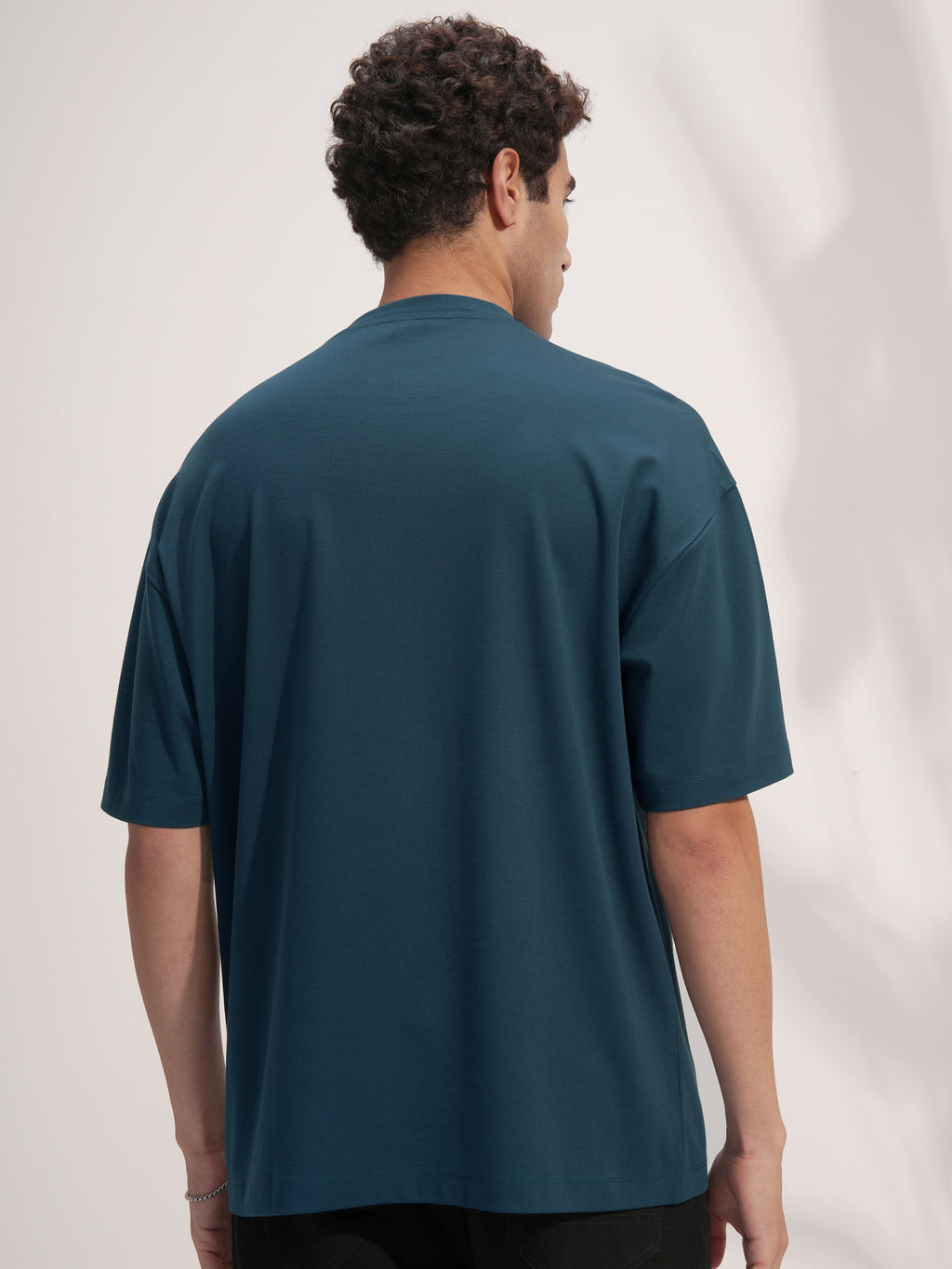 Highlander Men Teal Solid Round Neck Oversized Fit T-Shirt - Teal - Image 3