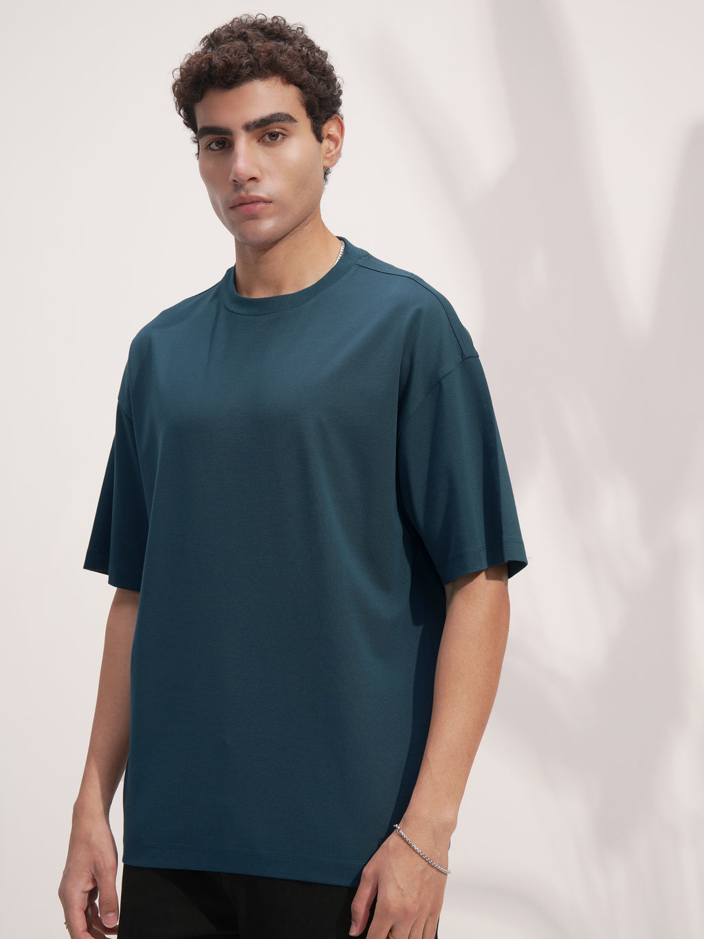 Highlander Men Teal Solid Round Neck Oversized Fit T-Shirt - Teal - Image 4