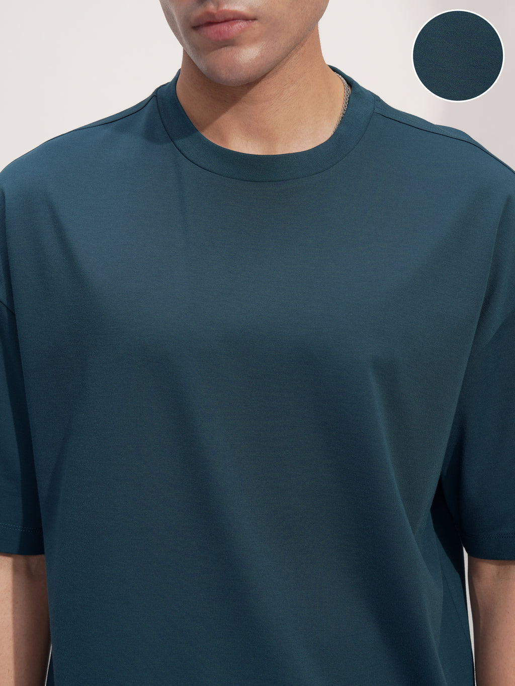 Highlander Men Teal Solid Round Neck Oversized Fit T-Shirt - Teal - Image 5