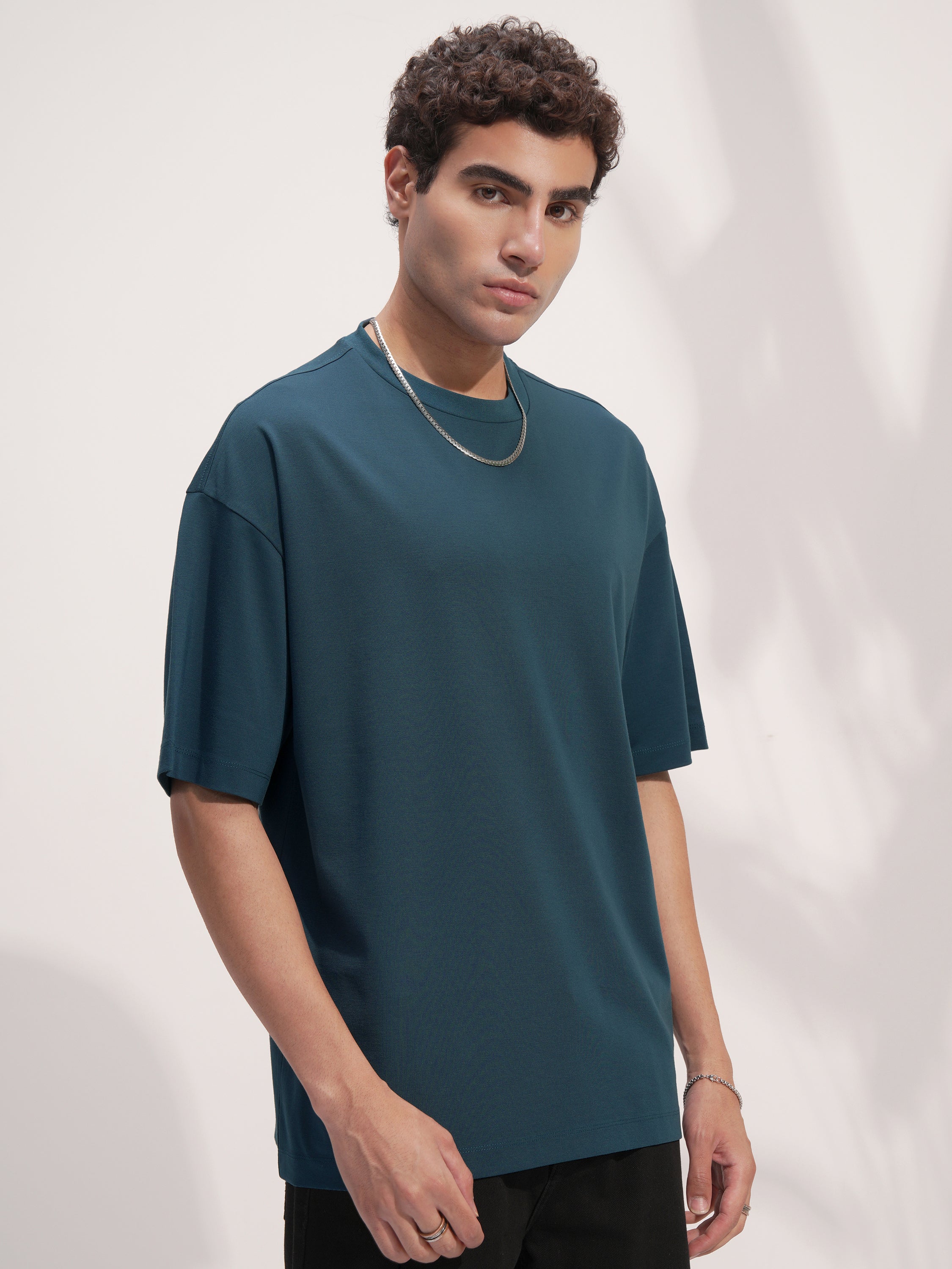 Highlander Men Teal Solid Round Neck Oversized Fit T-Shirt - Teal - Image 6