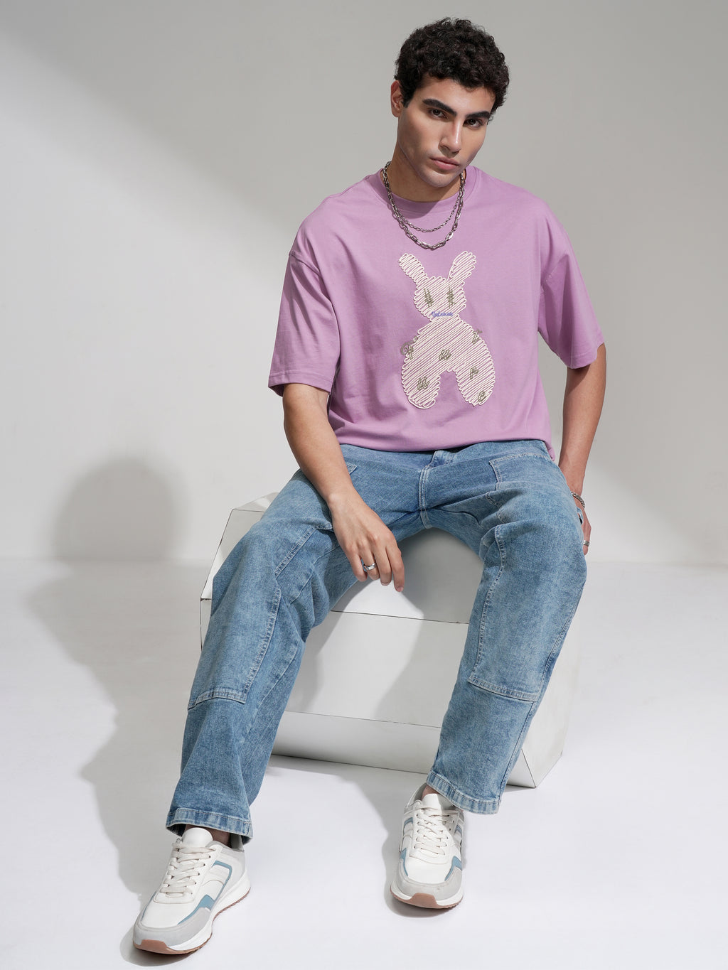 Highlander Men Mauve Embroidered Round Neck Oversized Fit T-Shirt - Mauve - Image 2