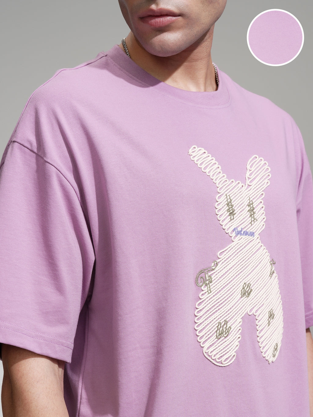 Highlander Men Mauve Embroidered Round Neck Oversized Fit T-Shirt - Mauve - Image 5