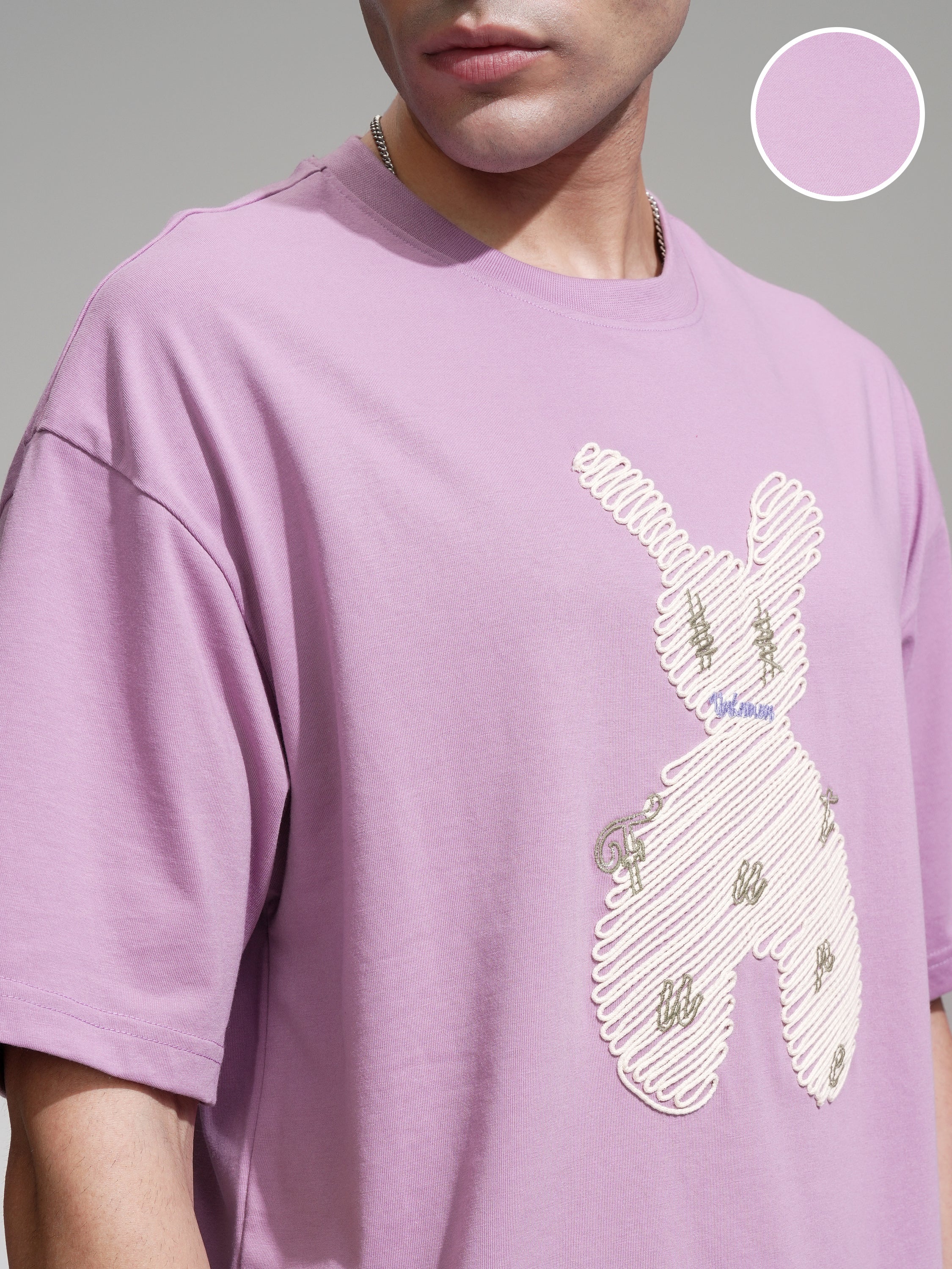 Highlander Men Mauve Embroidered Round Neck Oversized Fit T-Shirt - Mauve - Image 5