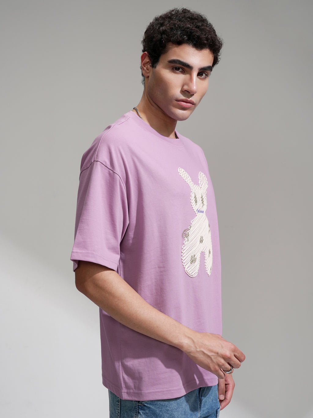 Highlander Men Mauve Embroidered Round Neck Oversized Fit T-Shirt - Mauve - Image 6