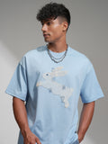 Highlander Men Blue Embroidered Round Neck Oversized Fit T-Shirt - Blue - Image 1