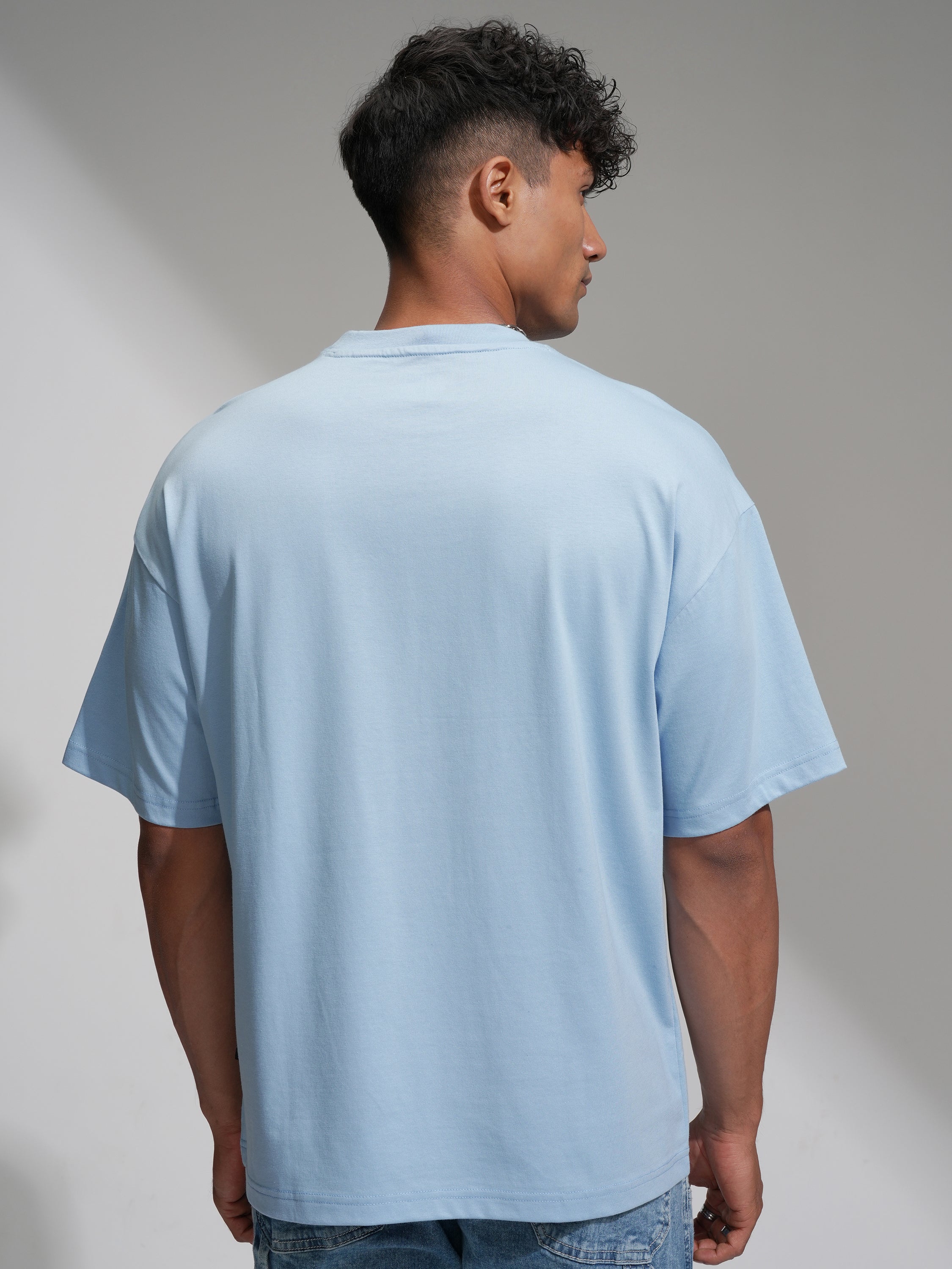 Highlander Men Blue Embroidered Round Neck Oversized Fit T-Shirt - Blue - Image 3
