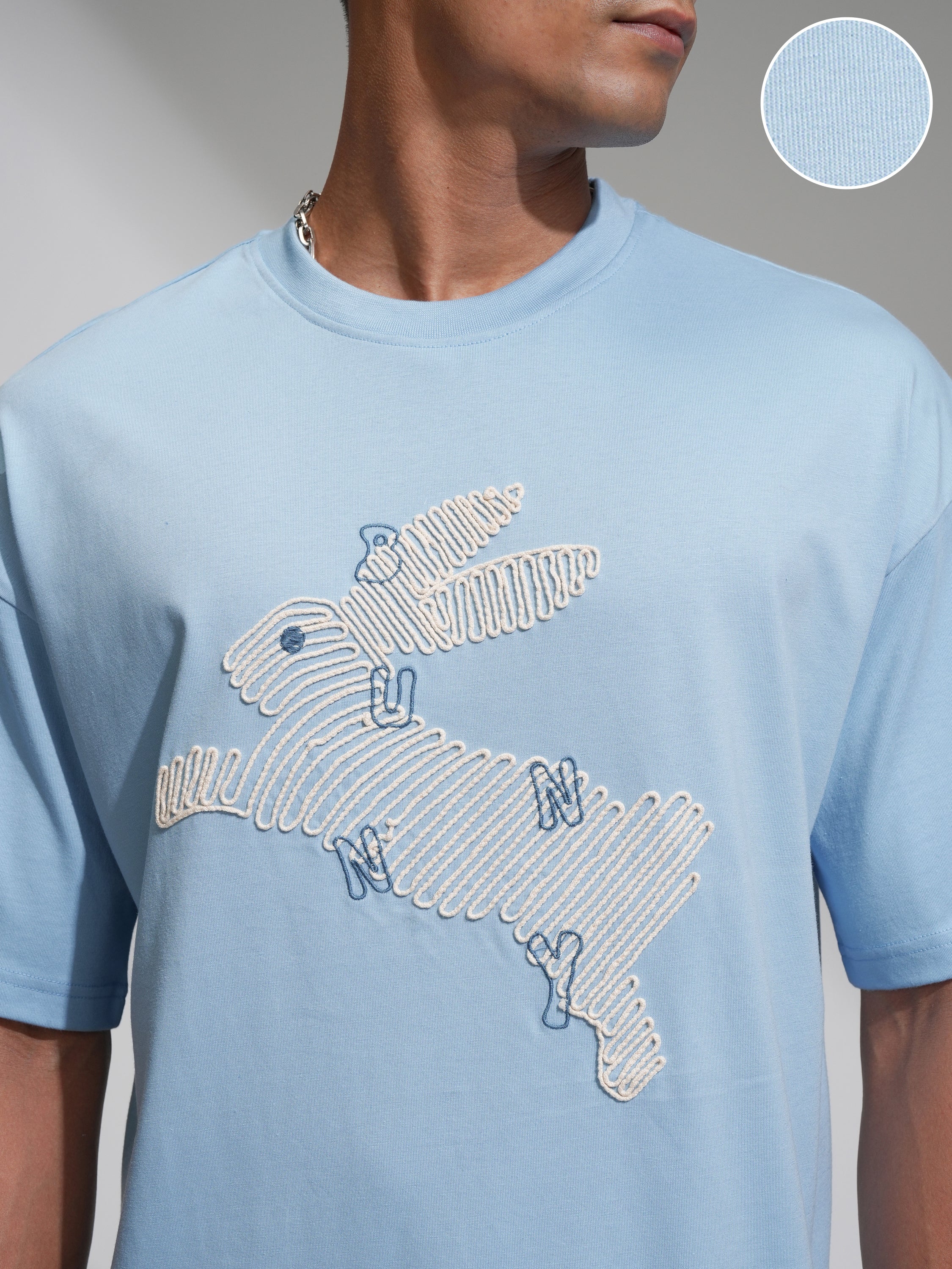 Highlander Men Blue Embroidered Round Neck Oversized Fit T-Shirt - Blue - Image 5