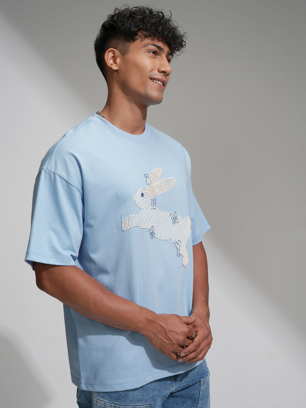 Highlander Men Blue Embroidered Round Neck Oversized Fit T-Shirt - Blue - Image 6