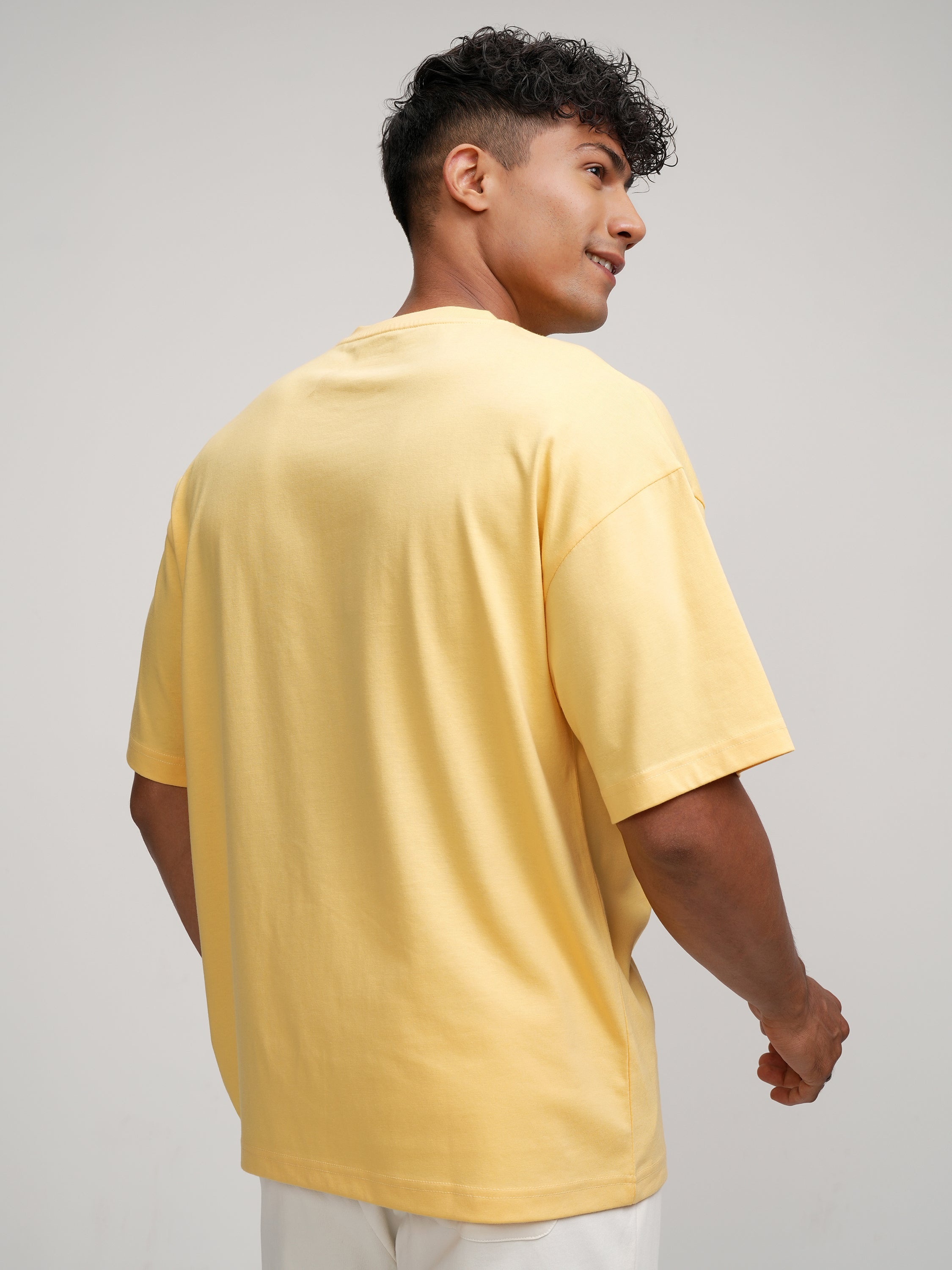 Highlander Men Yellow Embroidered Round Neck Oversized Fit T-Shirt - Yellow - Image 3