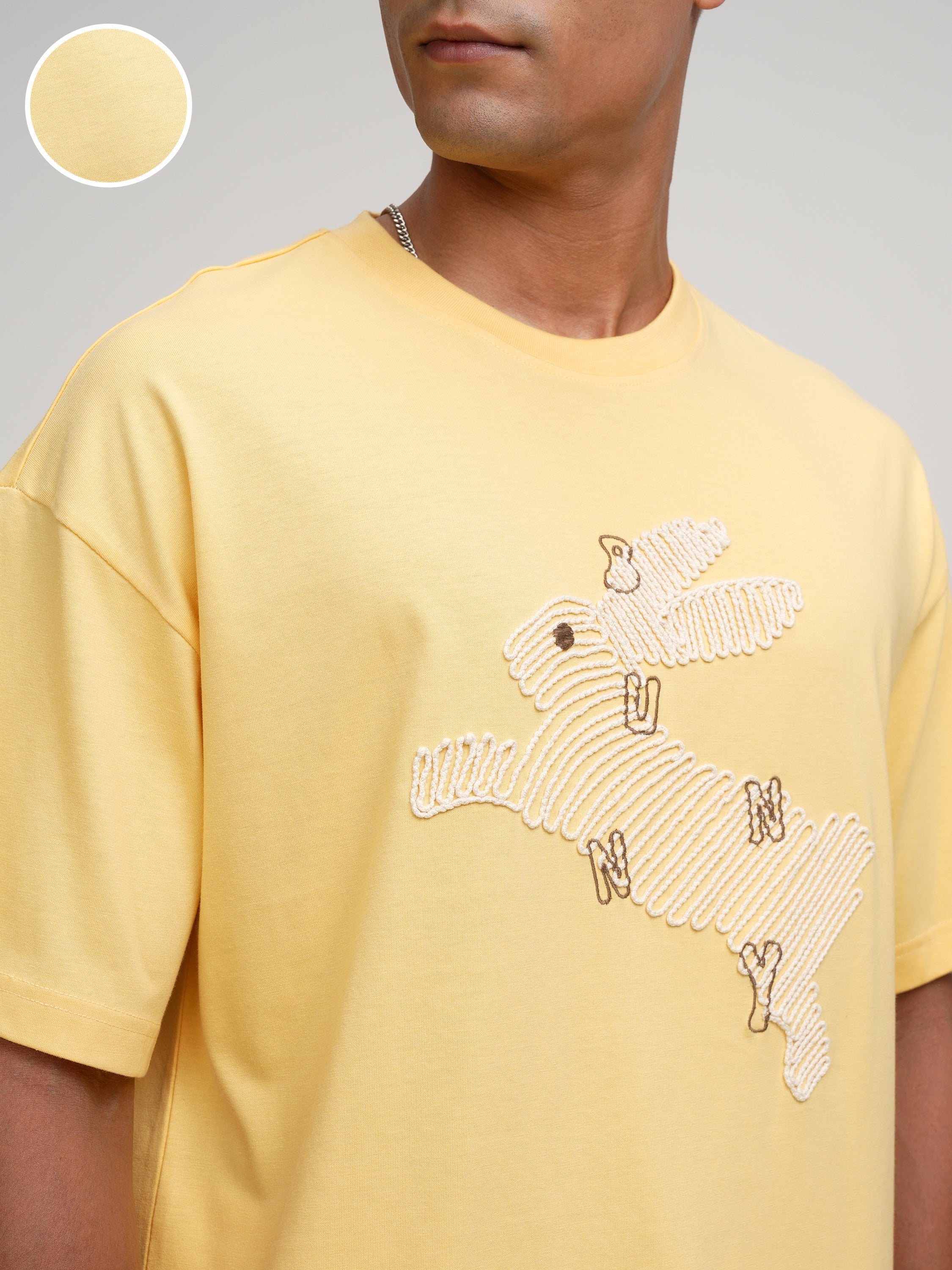 Highlander Men Yellow Embroidered Round Neck Oversized Fit T-Shirt - Yellow - Image 5