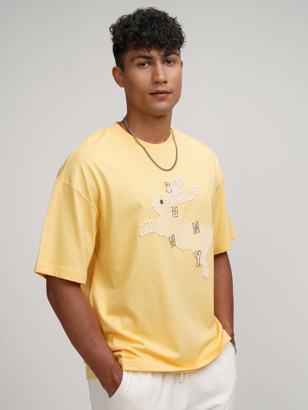 Highlander Men Yellow Embroidered Round Neck Oversized Fit T-Shirt - Yellow - Image 6