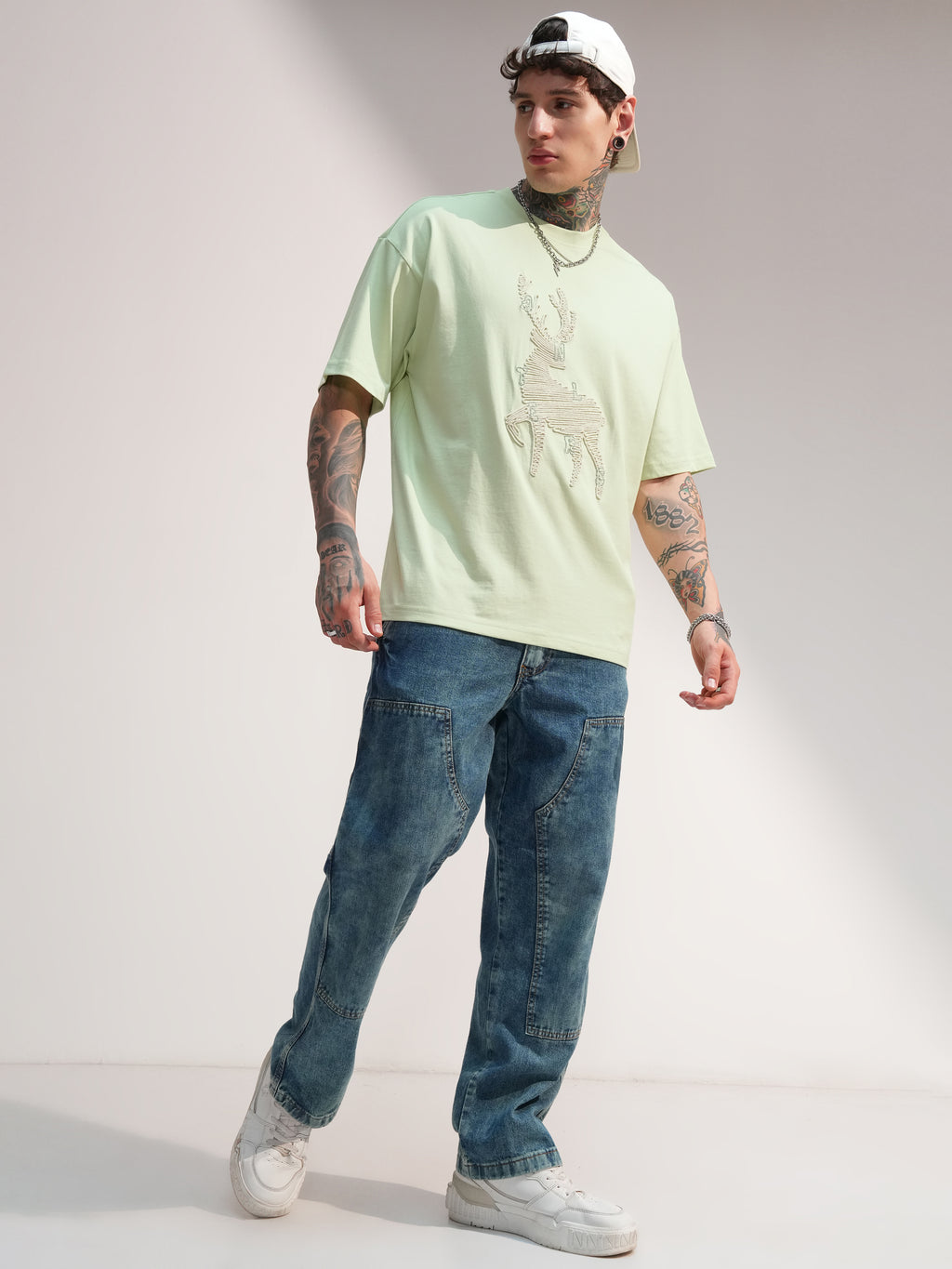 Highlander Men Green Embroidered Round Neck Oversized Fit T-Shirt - Green - Image 2