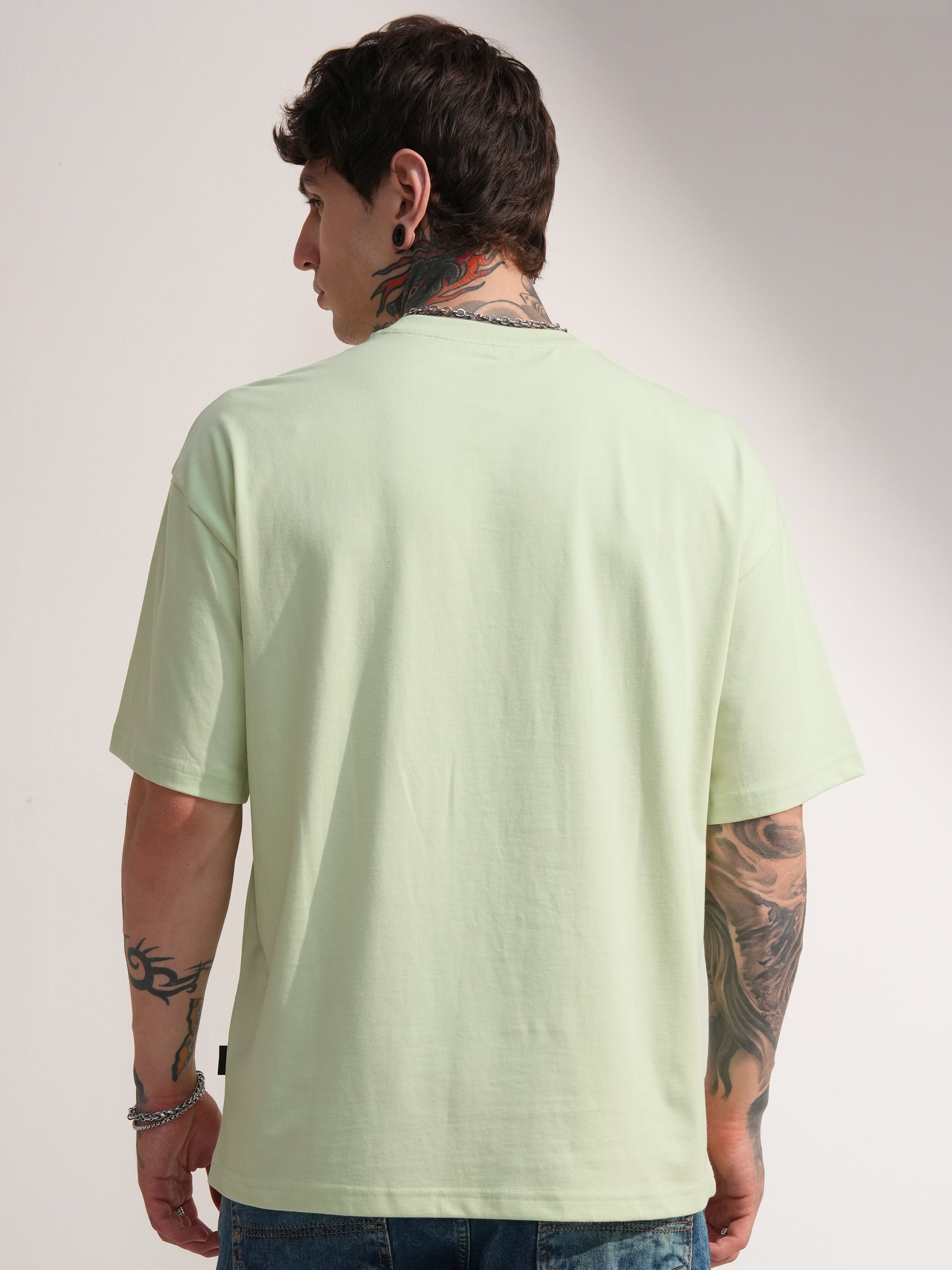 Highlander Men Green Embroidered Round Neck Oversized Fit T-Shirt - Green - Image 3