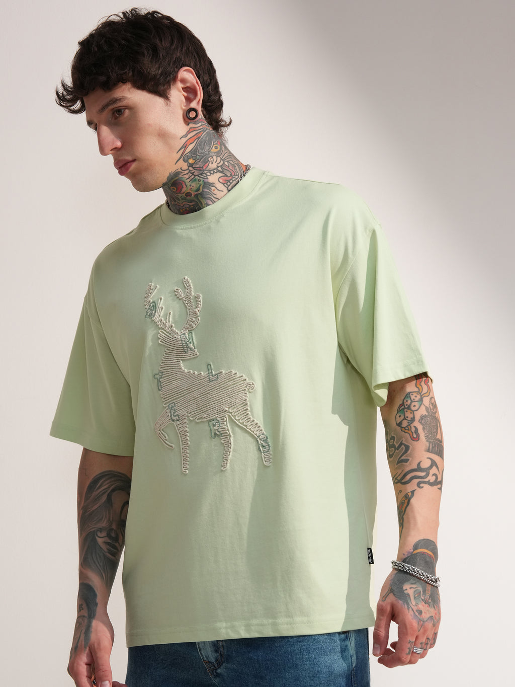 Highlander Men Green Embroidered Round Neck Oversized Fit T-Shirt - Green - Image 4