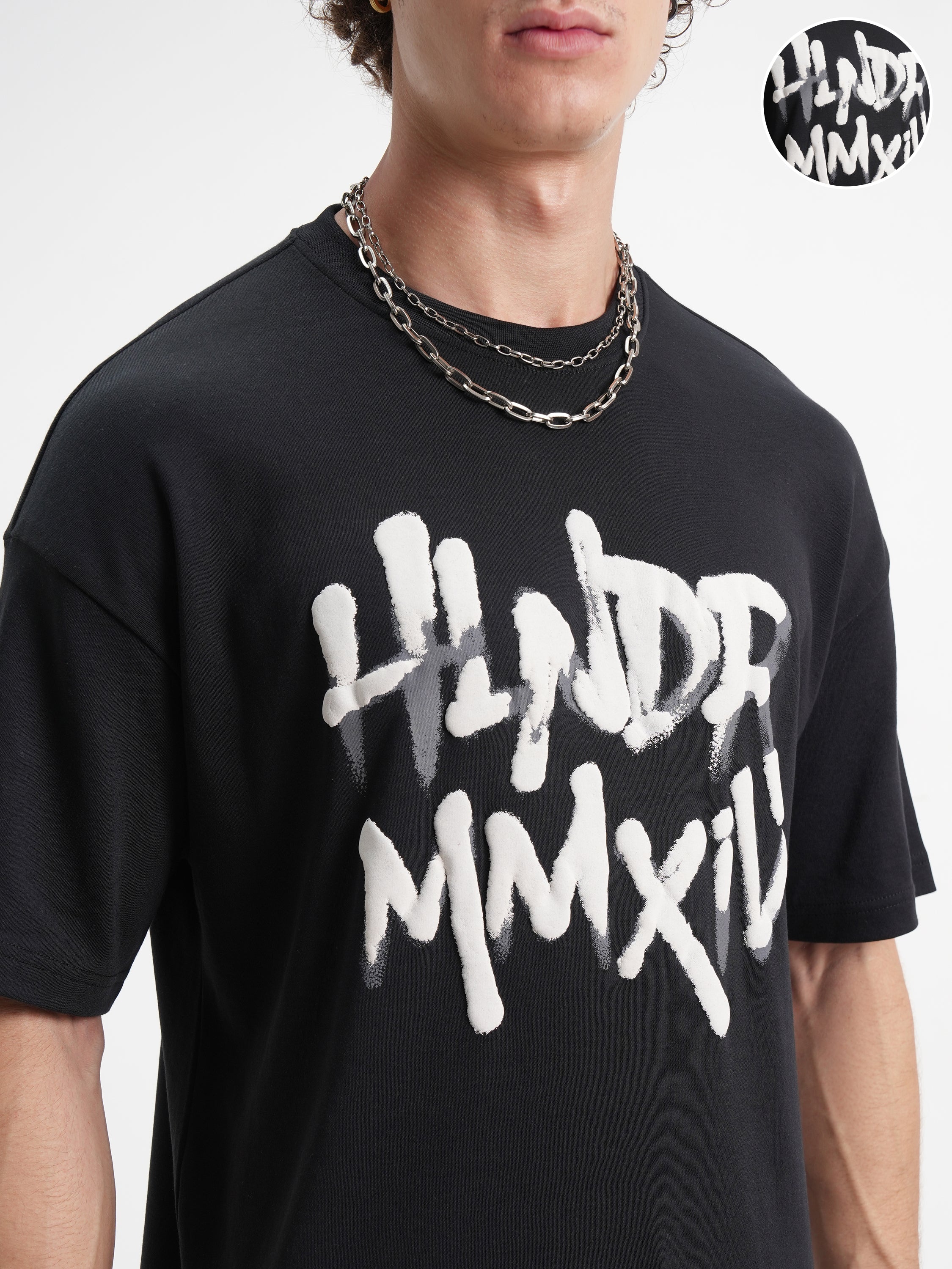 Highlander Men Black Printed Round Neck Oversized Fit T-Shirt - Black - Image 5