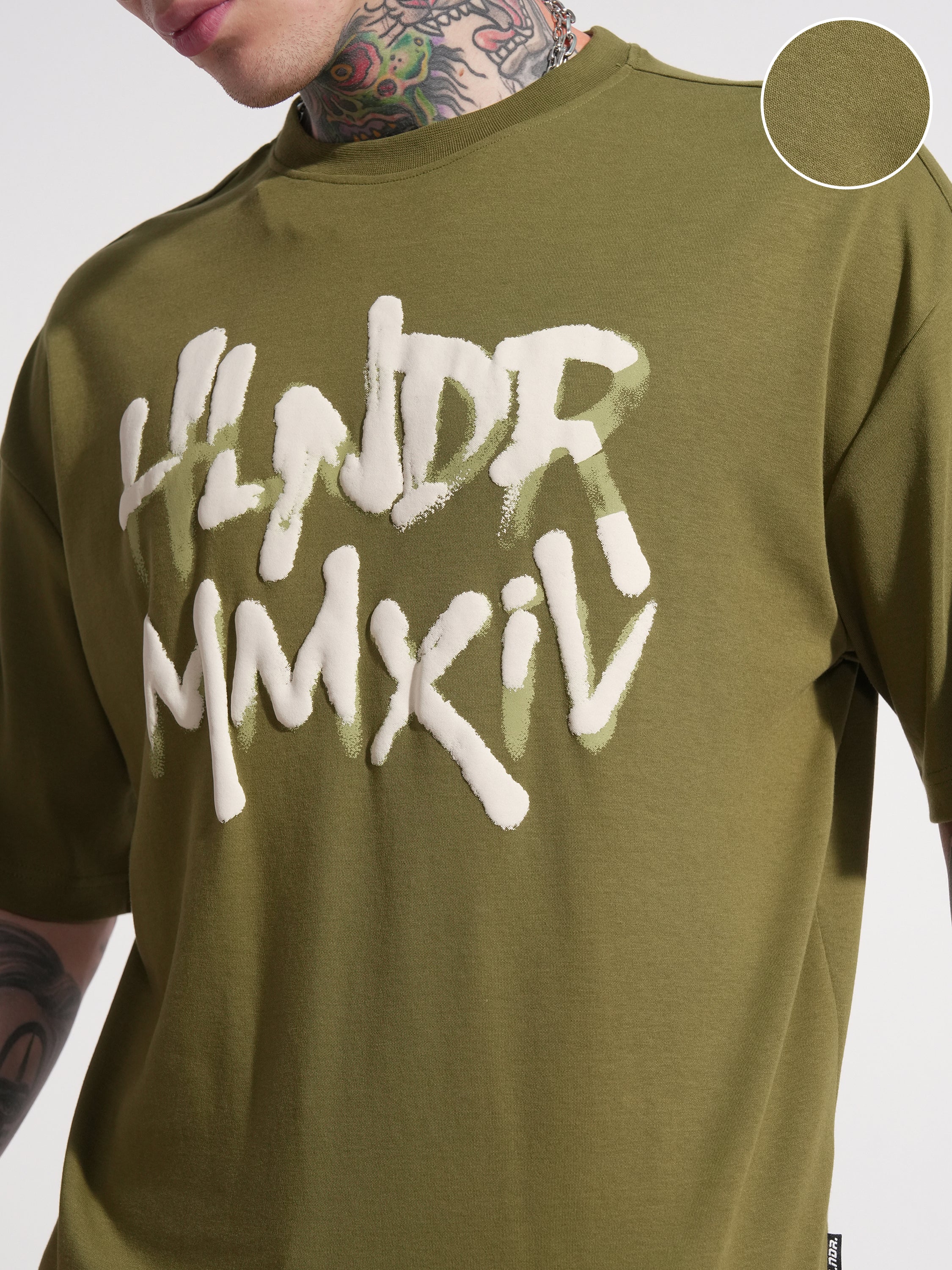 Highlander Men Olive Printed Round Neck Oversized Fit T-Shirt - Olive - Image 5