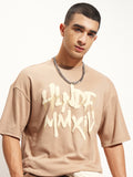 Highlander Men Beige Printed Round Neck Oversized Fit T-Shirt - Beige - Image 1