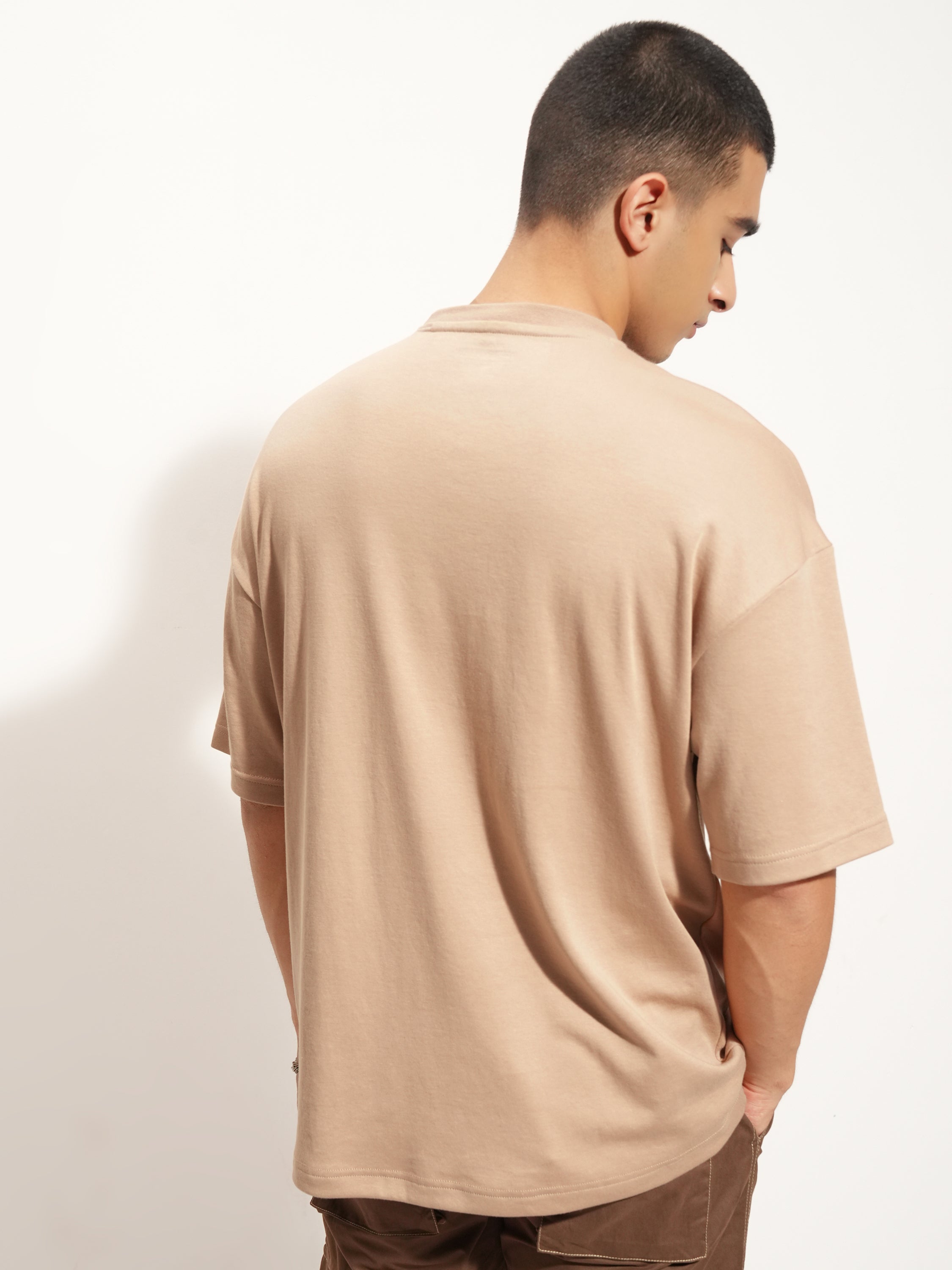 Highlander Men Beige Printed Round Neck Oversized Fit T-Shirt - Beige - Image 3