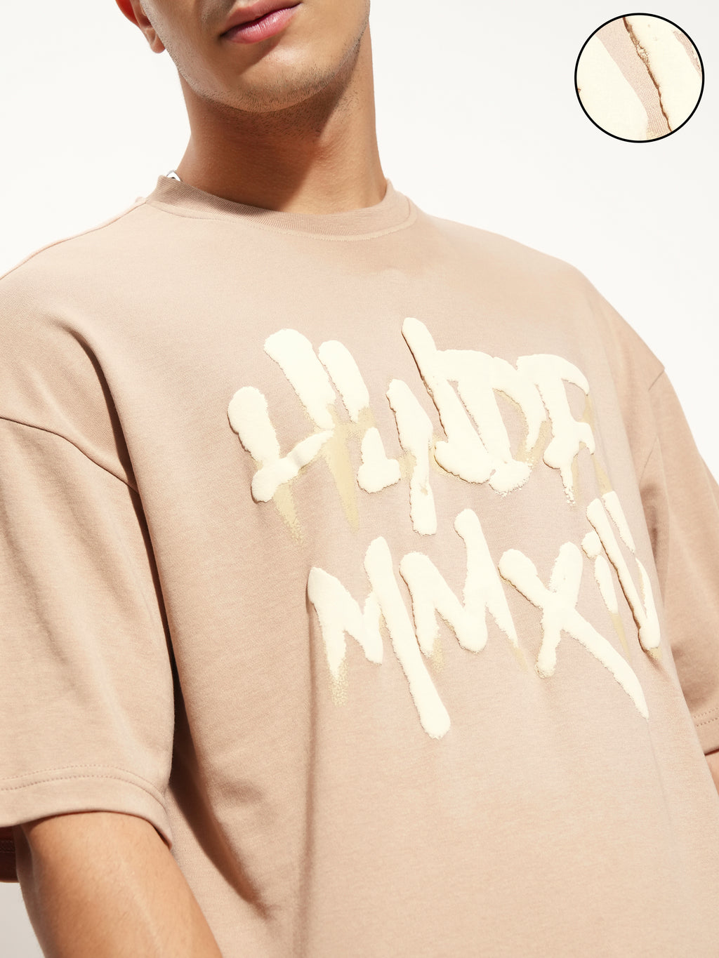 Highlander Men Beige Printed Round Neck Oversized Fit T-Shirt - Beige - Image 5