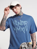 Highlander Men Blue Printed Round Neck Oversized Fit T-Shirt - Blue - Image 1