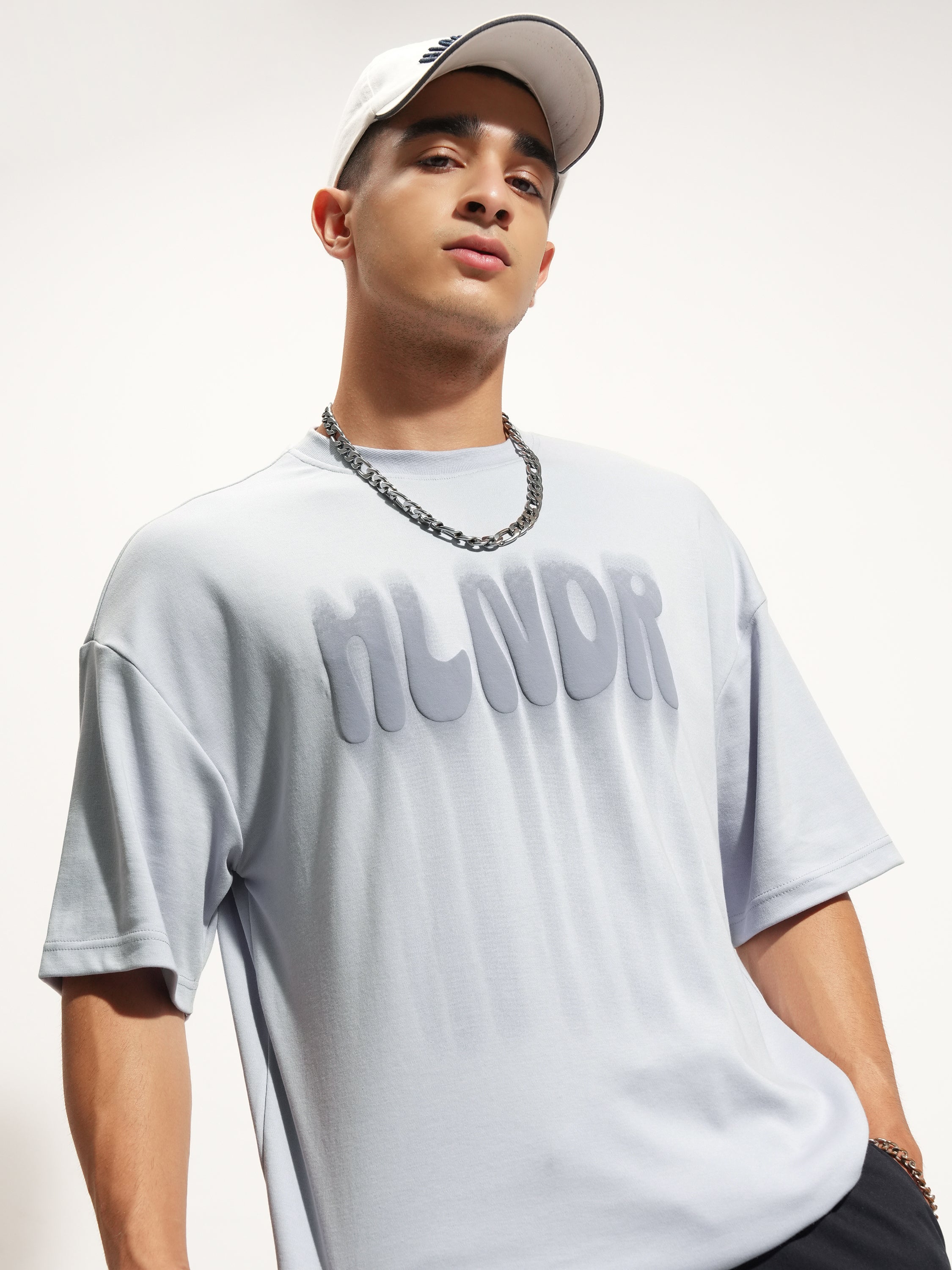 Highlander Men Grey Printed Round Neck Oversized Fit T-Shirt - Grey - Image 1