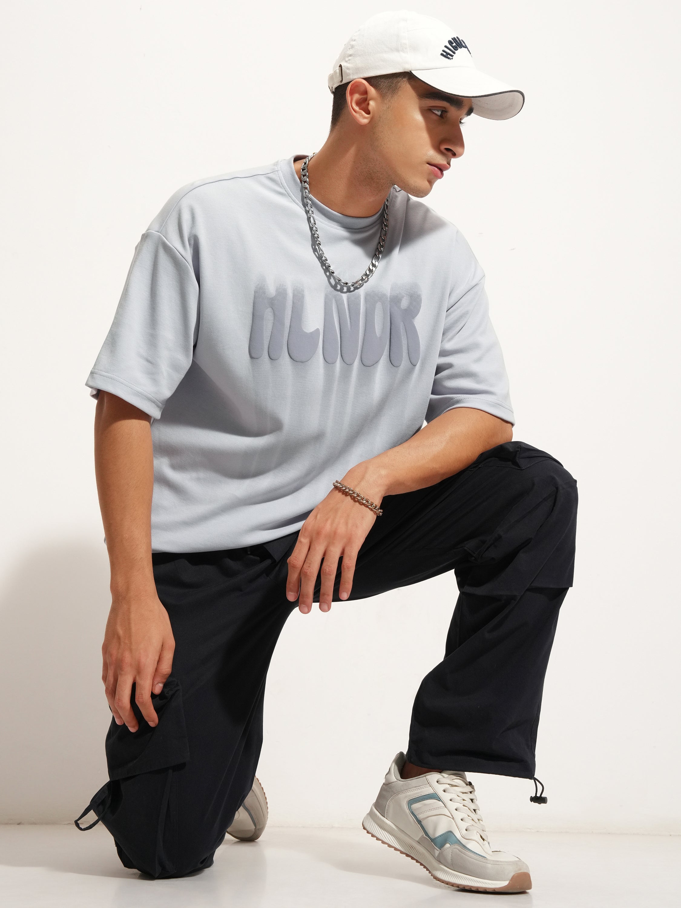 Highlander Men Grey Printed Round Neck Oversized Fit T-Shirt - Grey - Image 2