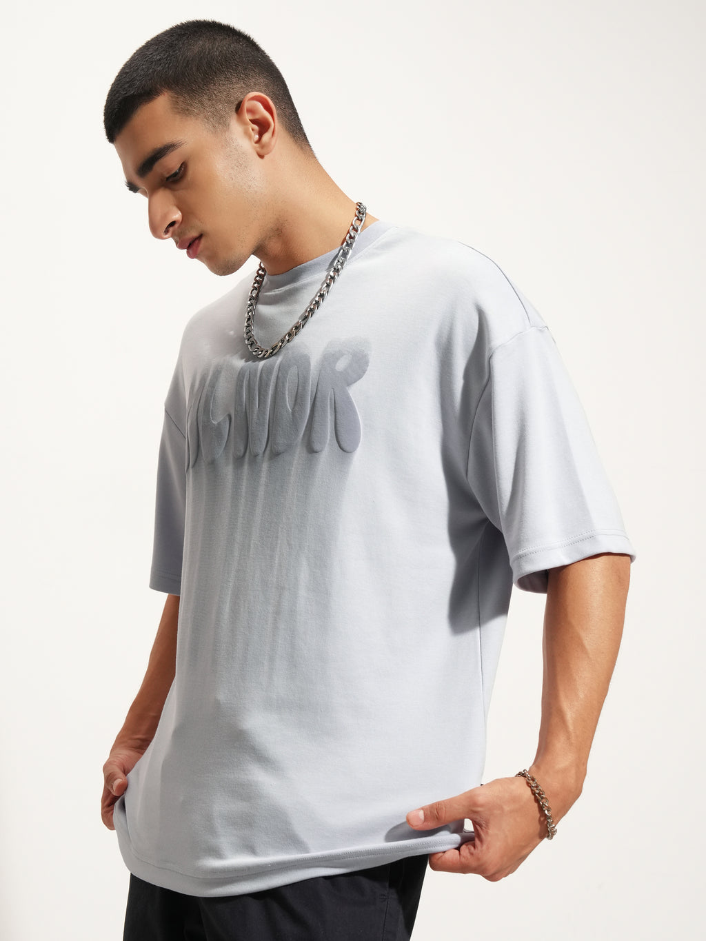 Highlander Men Grey Printed Round Neck Oversized Fit T-Shirt - Grey - Image 4