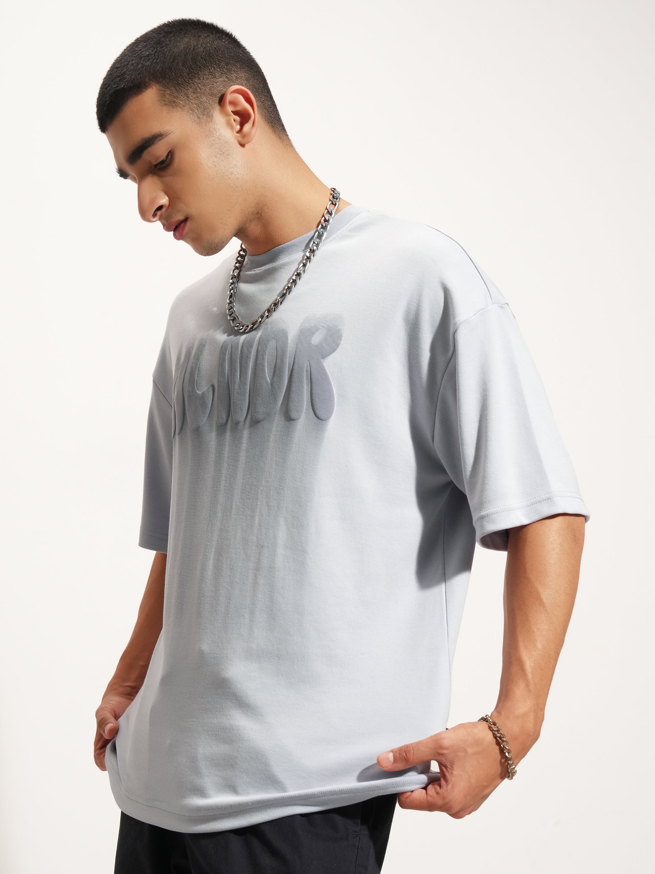 Highlander Men Grey Printed Round Neck Oversized Fit T-Shirt - Grey - Image 4