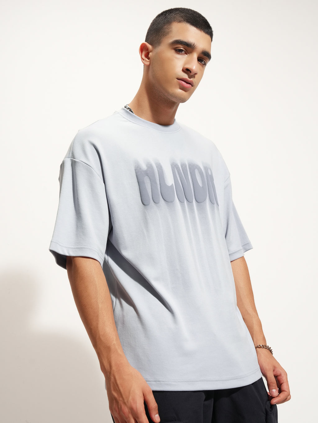 Highlander Men Grey Printed Round Neck Oversized Fit T-Shirt - Grey - Image 6