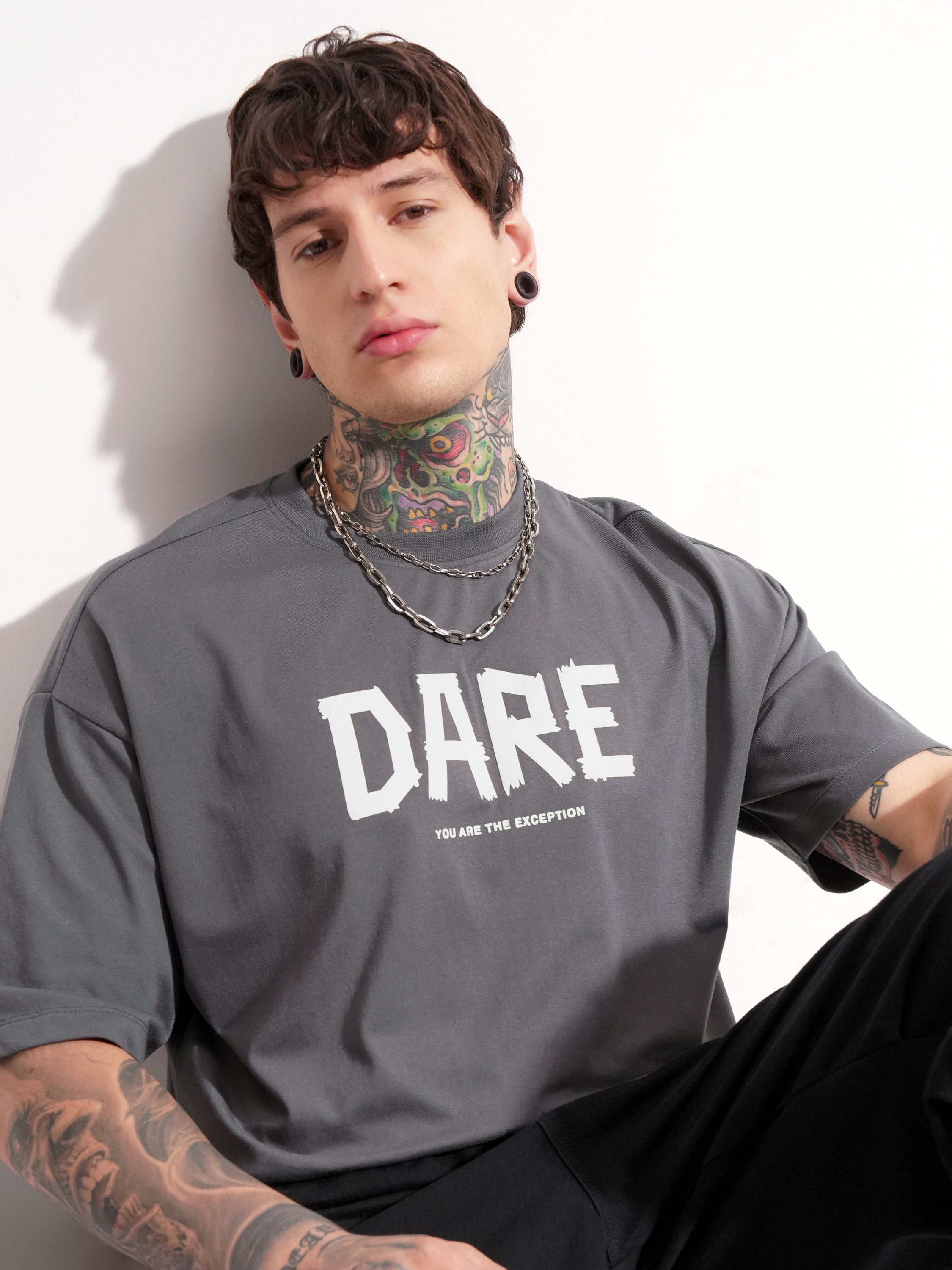 Highlander Men Grey Printed Round Neck Oversized Fit T-Shirt - Grey - Image 1