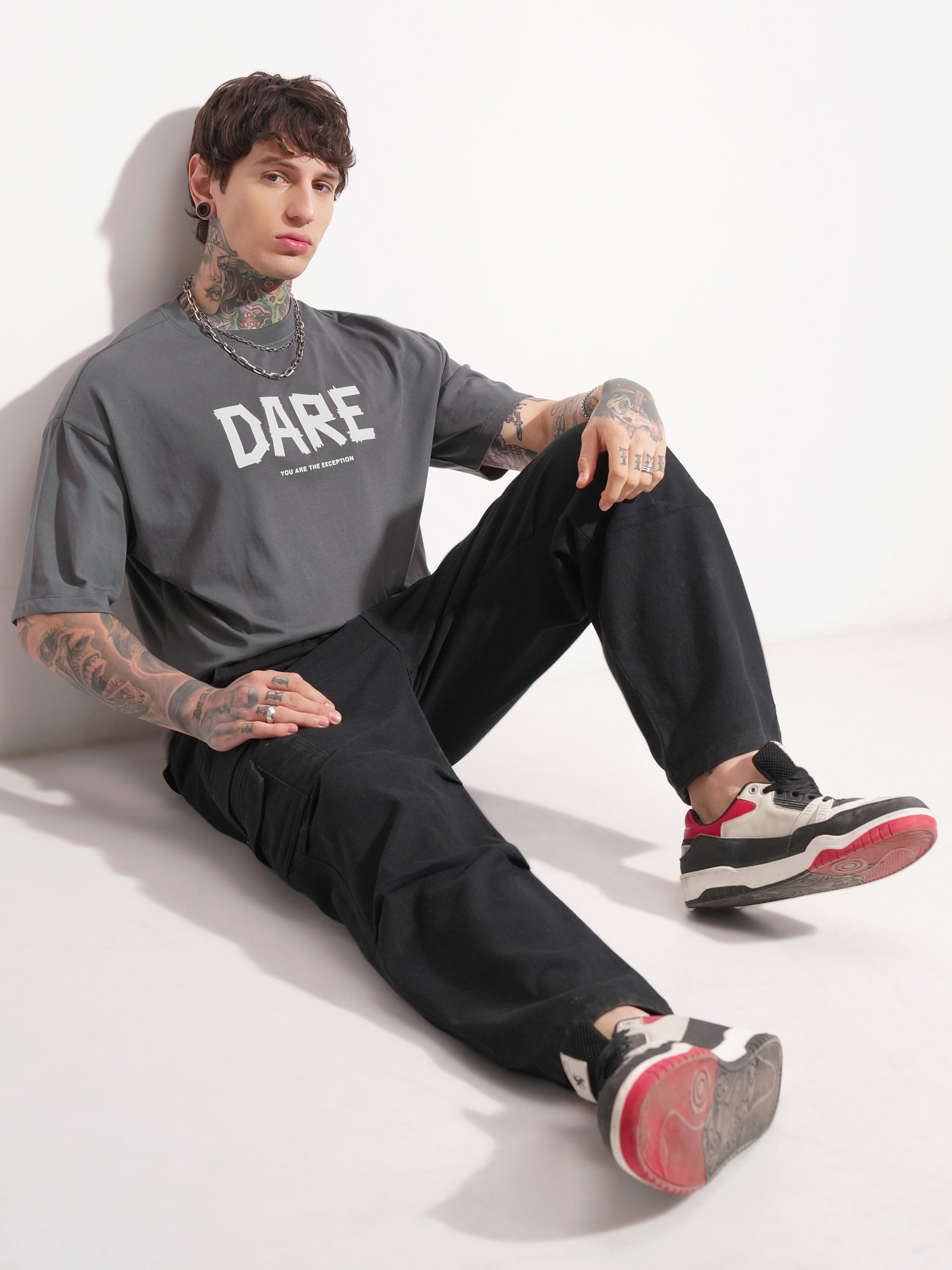 Highlander Men Grey Printed Round Neck Oversized Fit T-Shirt - Grey - Image 2