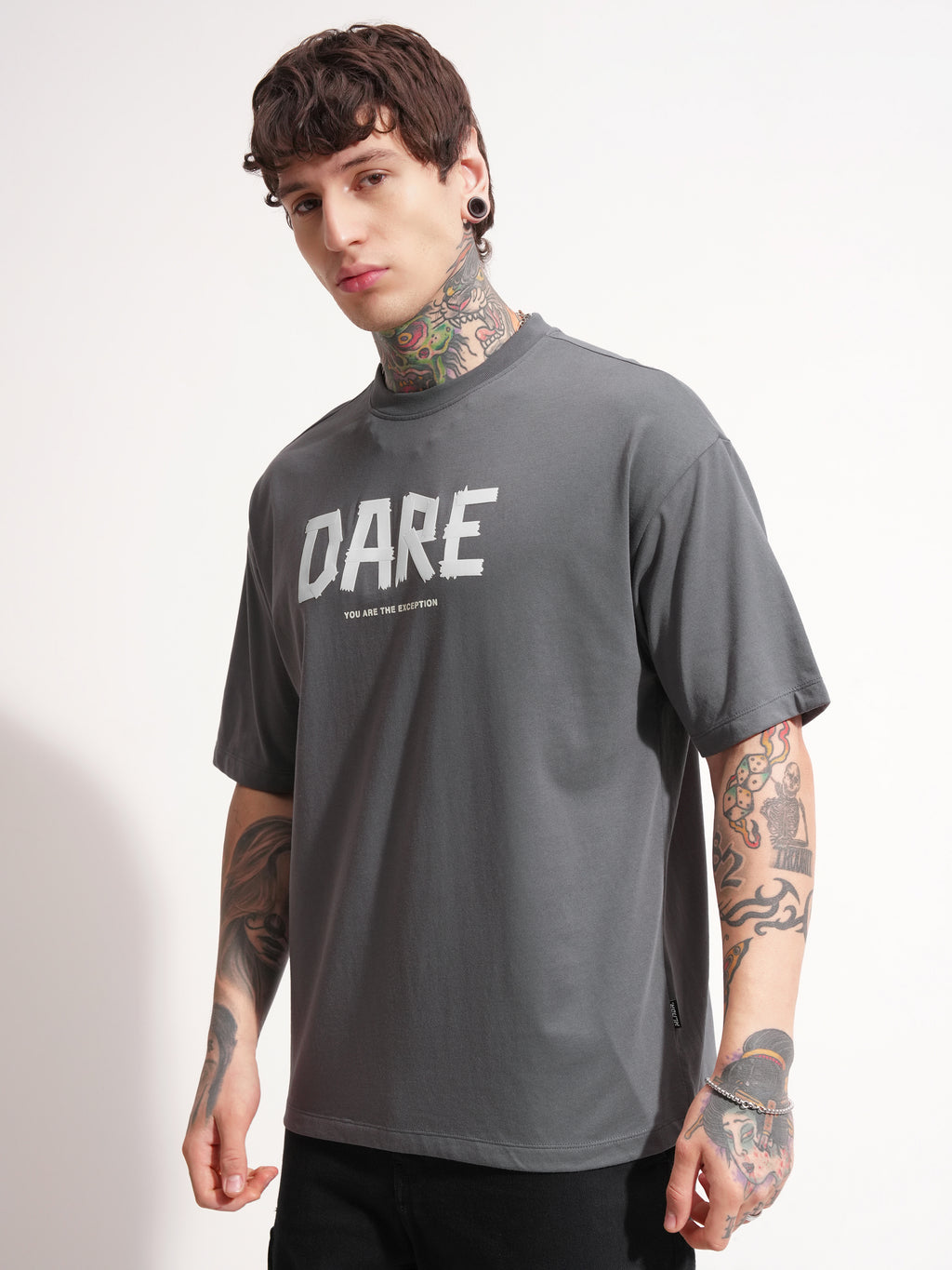 Highlander Men Grey Printed Round Neck Oversized Fit T-Shirt - Grey - Image 4