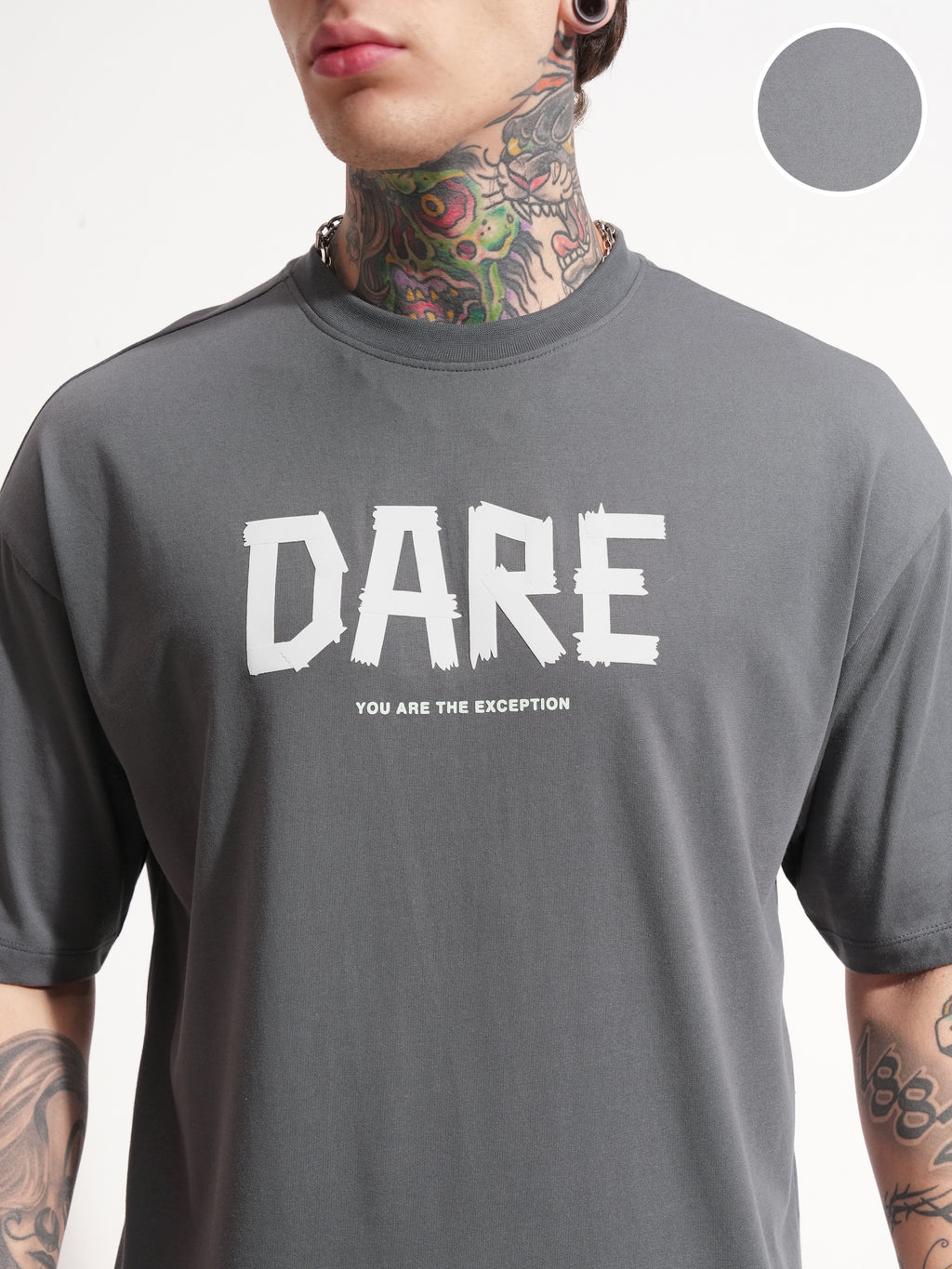 Highlander Men Grey Printed Round Neck Oversized Fit T-Shirt - Grey - Image 5
