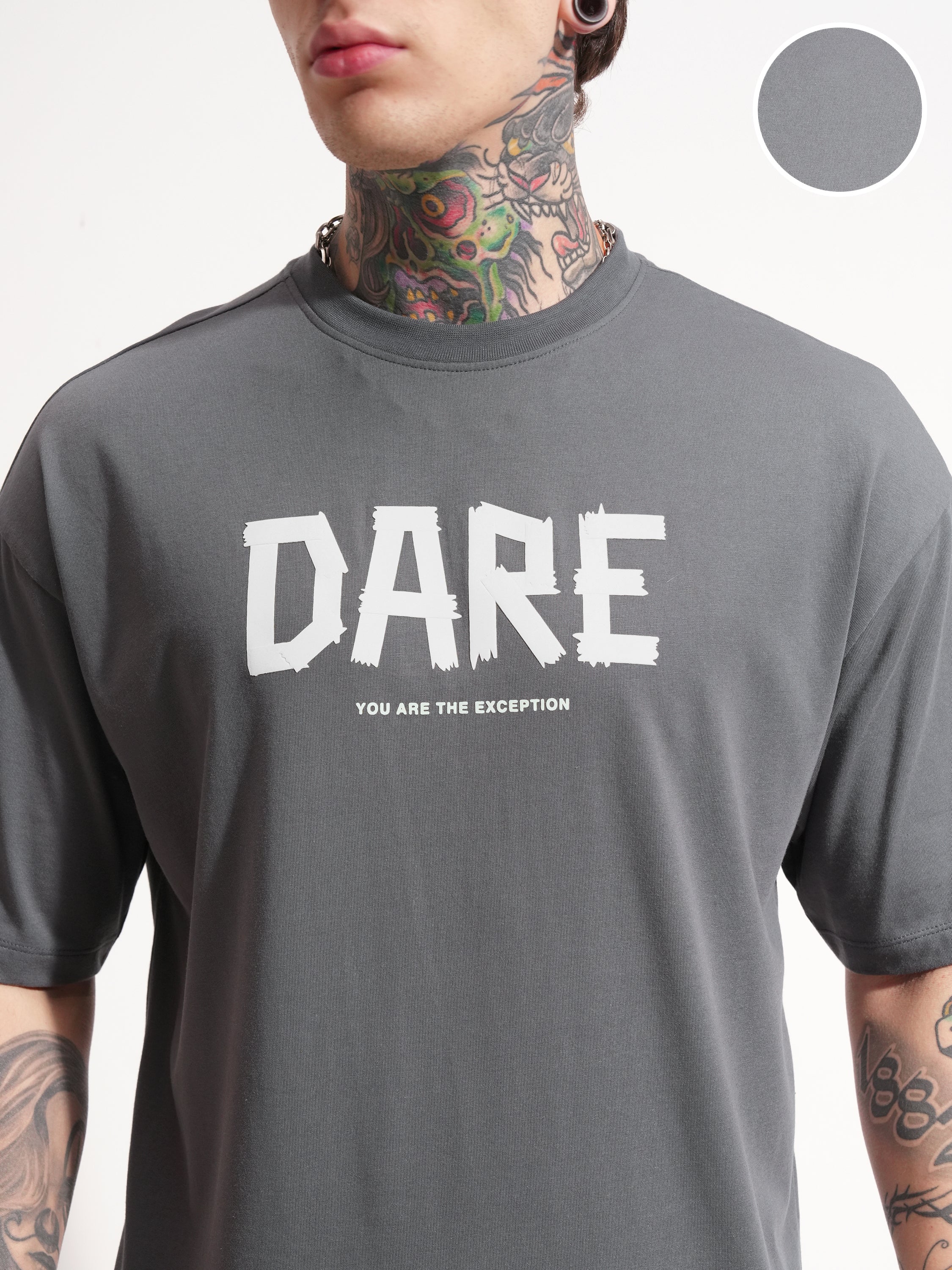 Highlander Men Grey Printed Round Neck Oversized Fit T-Shirt - Grey - Image 5