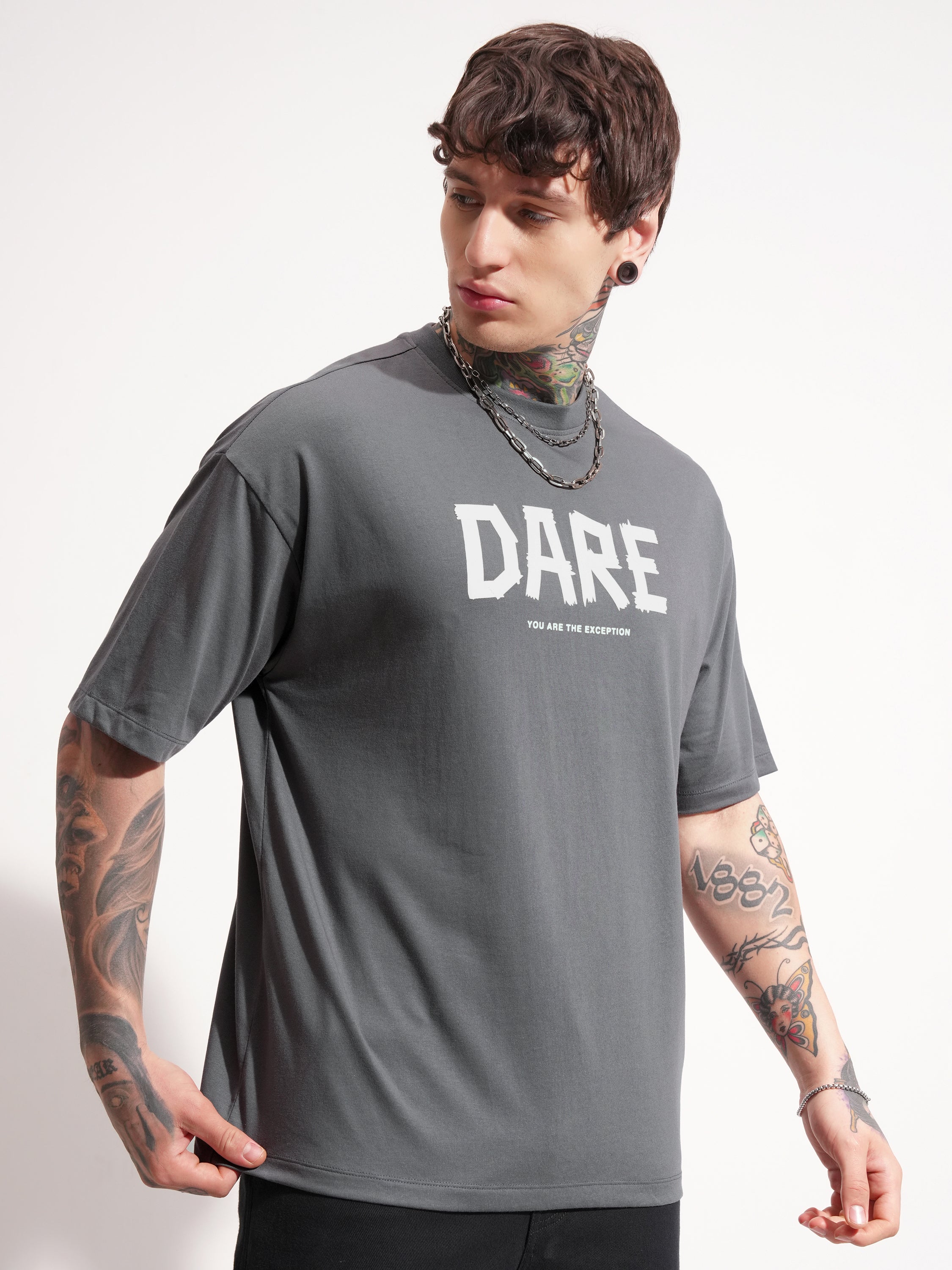 Highlander Men Grey Printed Round Neck Oversized Fit T-Shirt - Grey - Image 6
