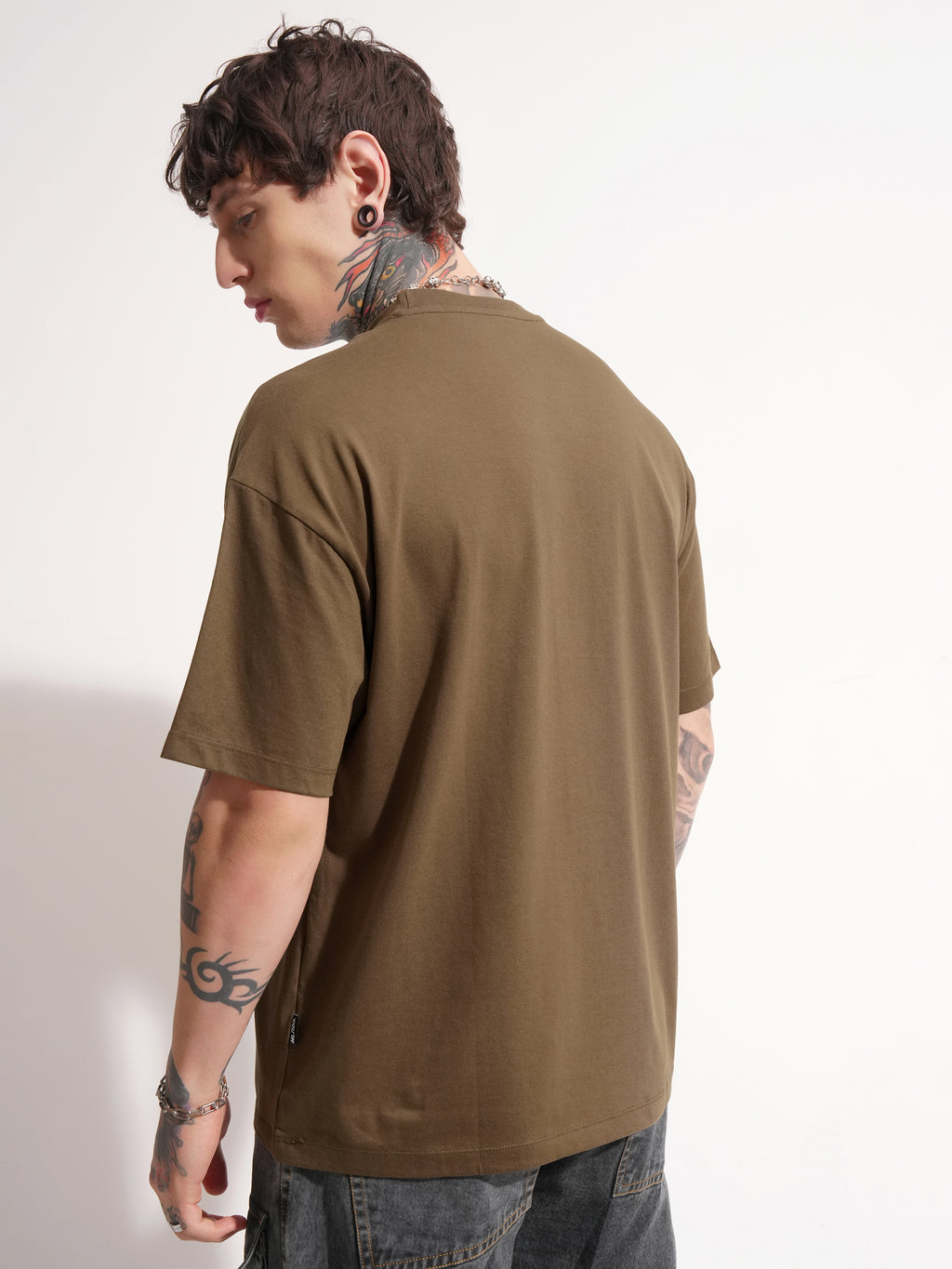Highlander Men Brown Printed Round Neck Oversized Fit T-Shirt - Brown - Image 3