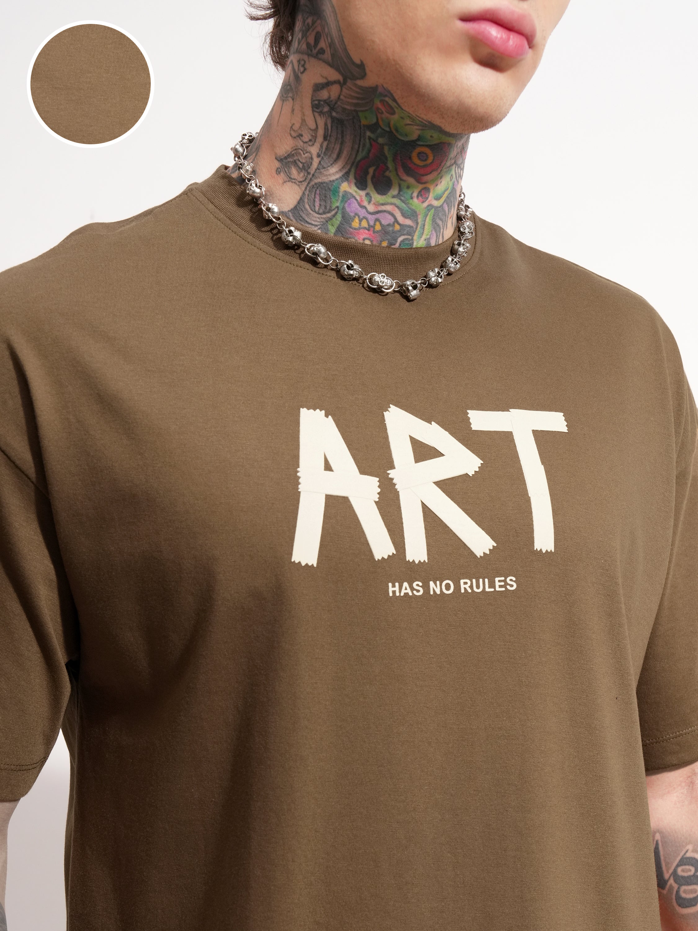 Highlander Men Brown Printed Round Neck Oversized Fit T-Shirt - Brown - Image 5