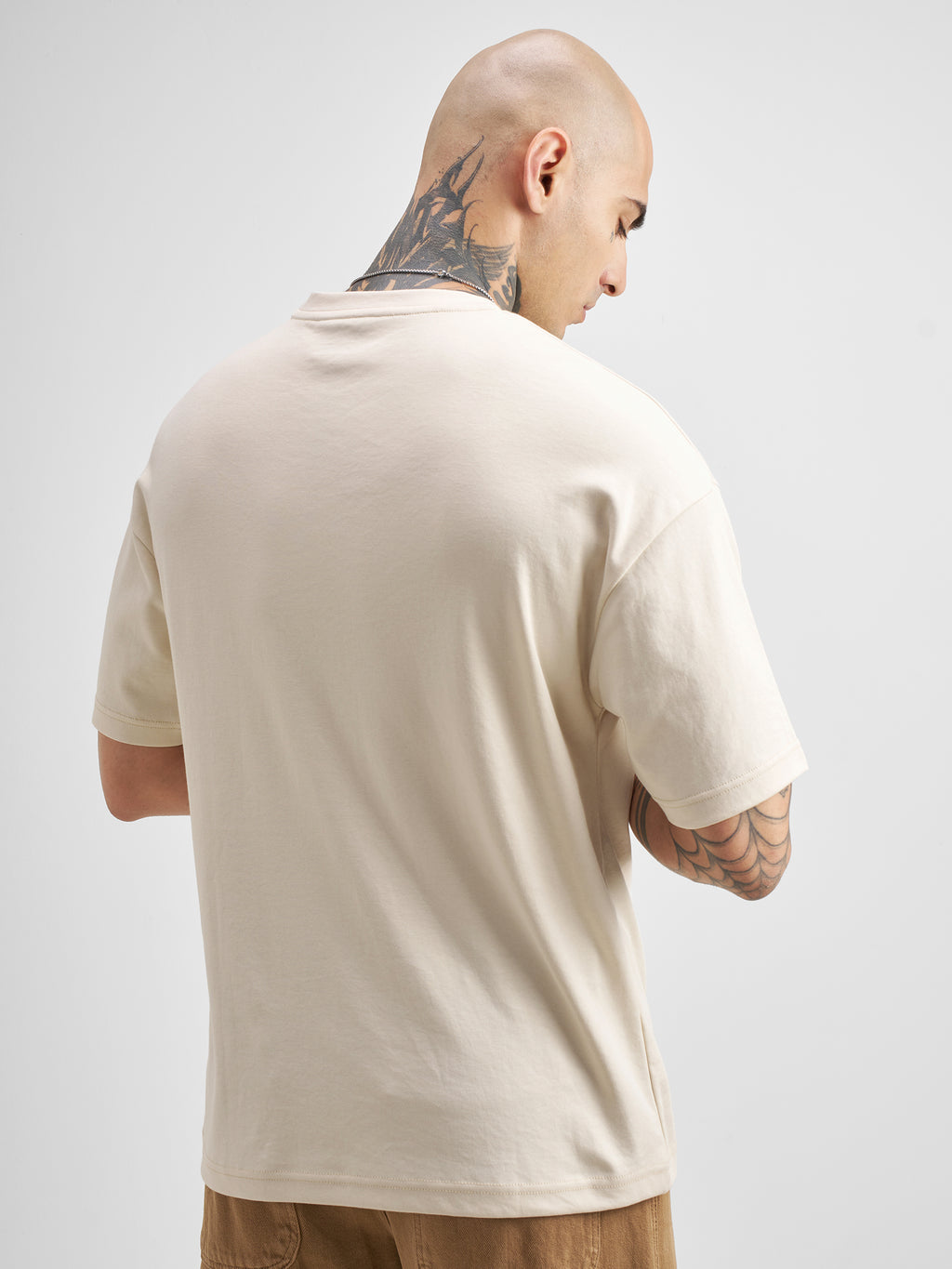 Highlander Men Beige Printed Round Neck Oversized Fit T-Shirt - Beige - Image 3