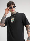 Highlander Men Black Printed Round Neck Oversized Fit T-Shirt - Black - Image 1