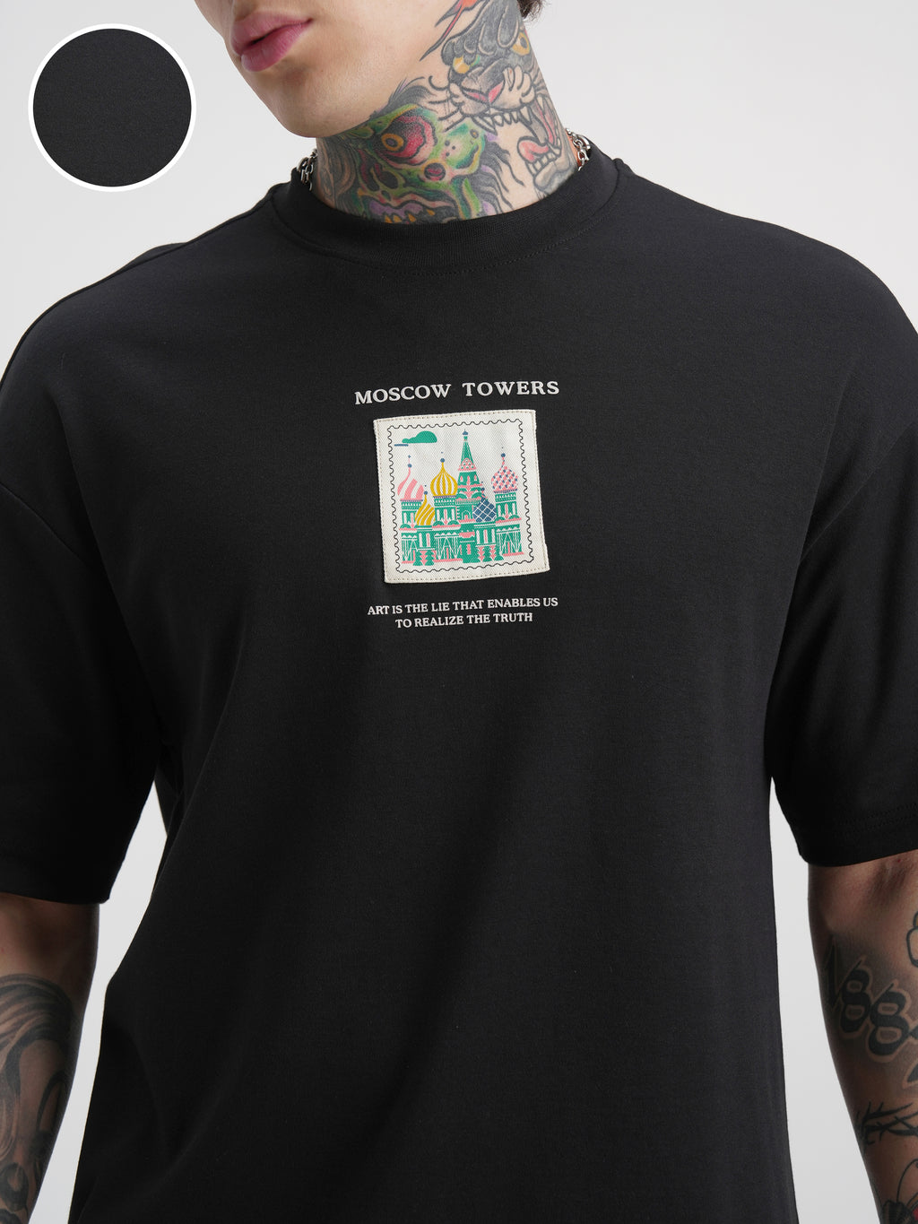 Highlander Men Black Printed Round Neck Oversized Fit T-Shirt - Black - Image 5