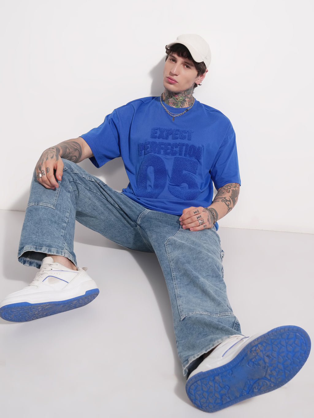 Highlander Men Blue Applique Round Neck Oversized Fit T-Shirt - Blue - Image 2