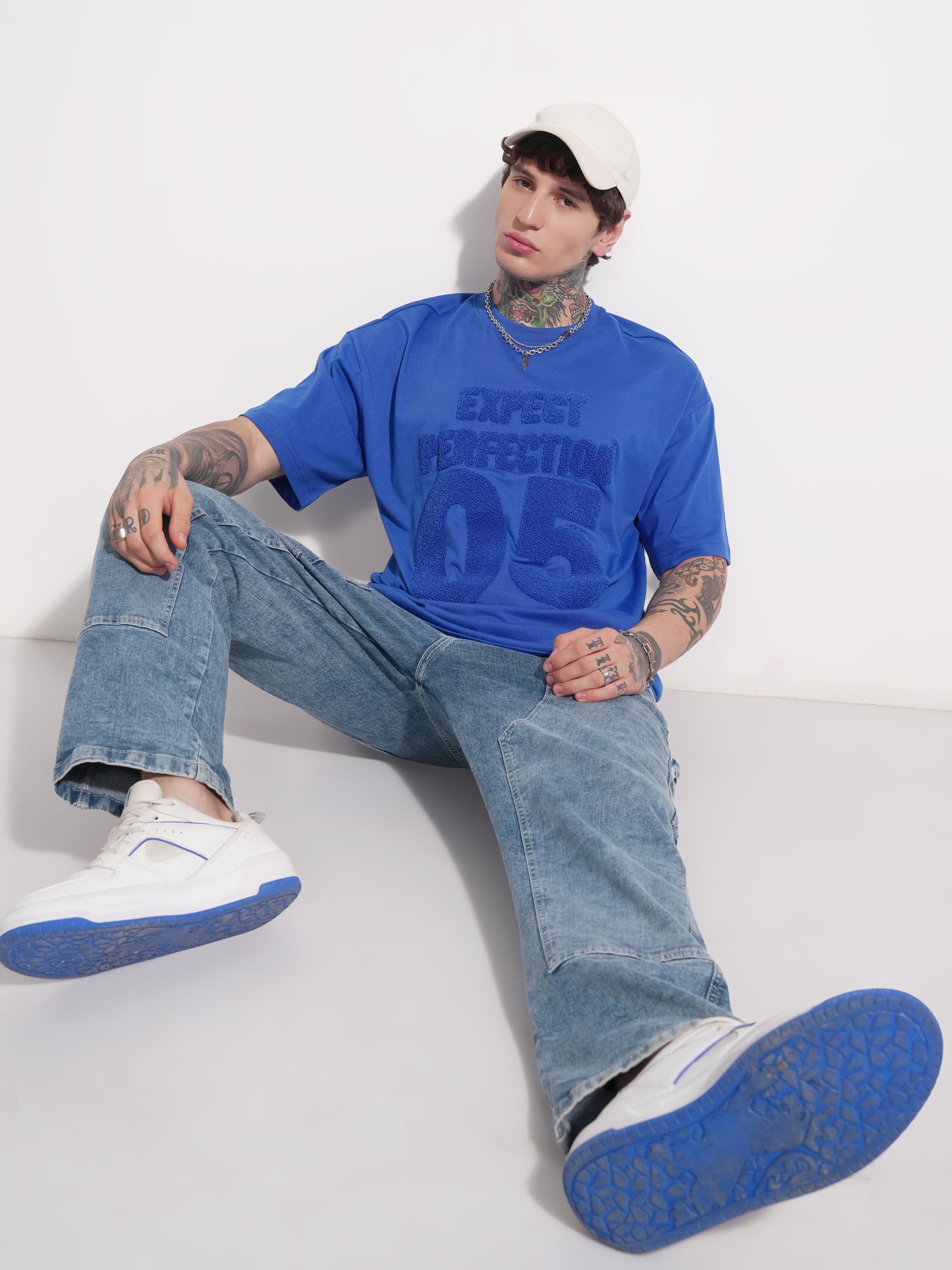 Highlander Men Blue Applique Round Neck Oversized Fit T-Shirt - Blue - Image 2